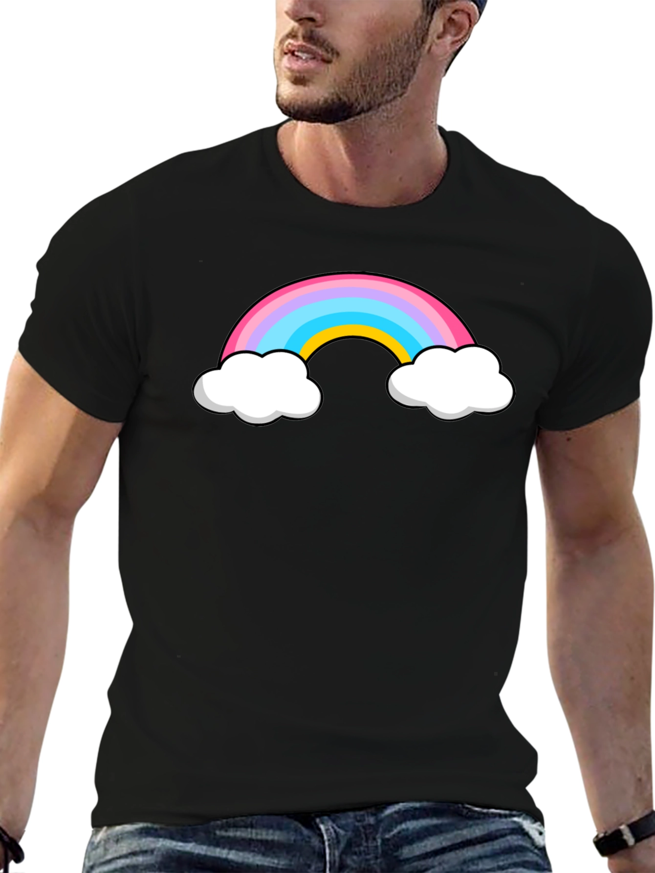 Rainbow Cloud Graphic Black T-Shirt