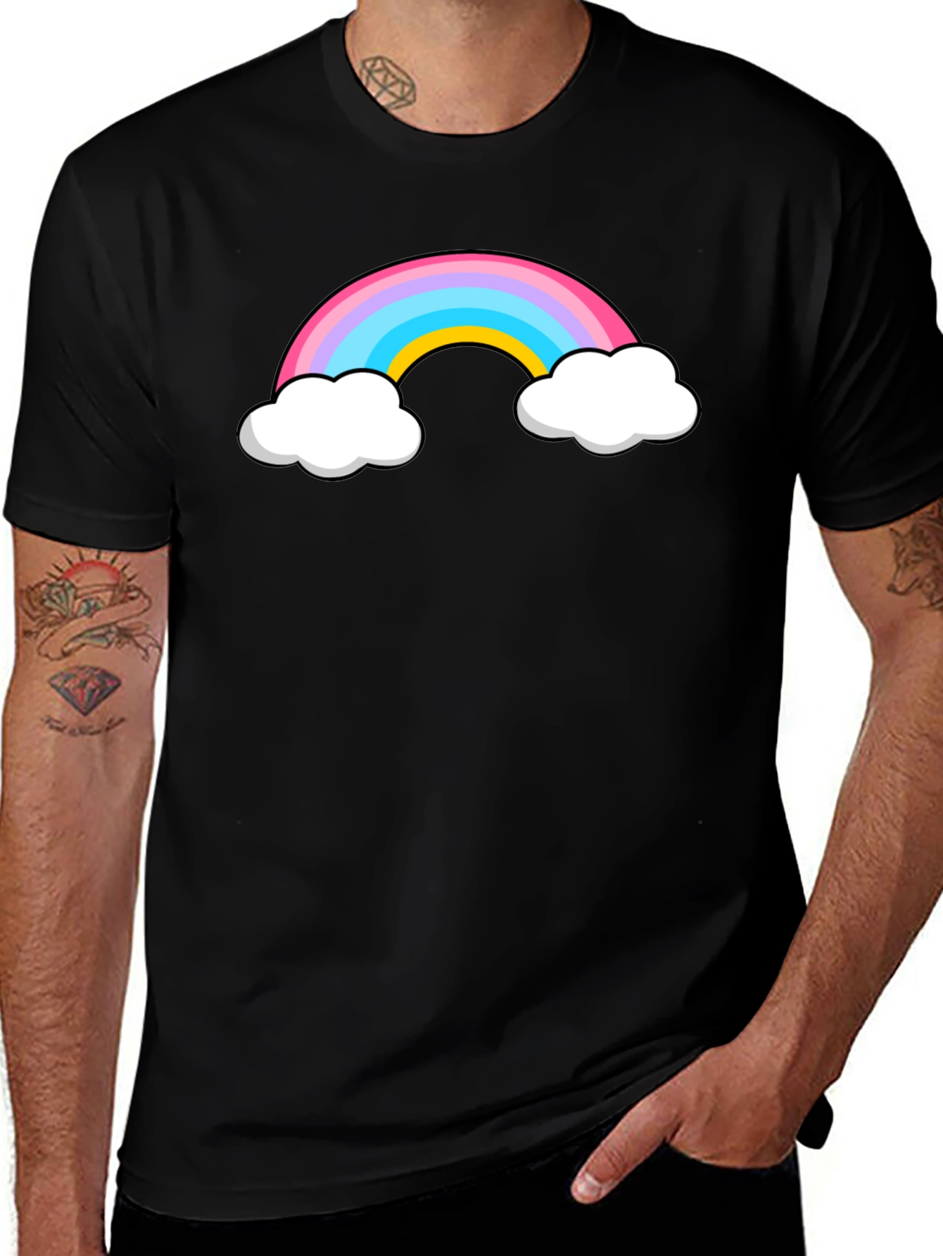 Rainbow Cloud Graphic Black T-Shirt