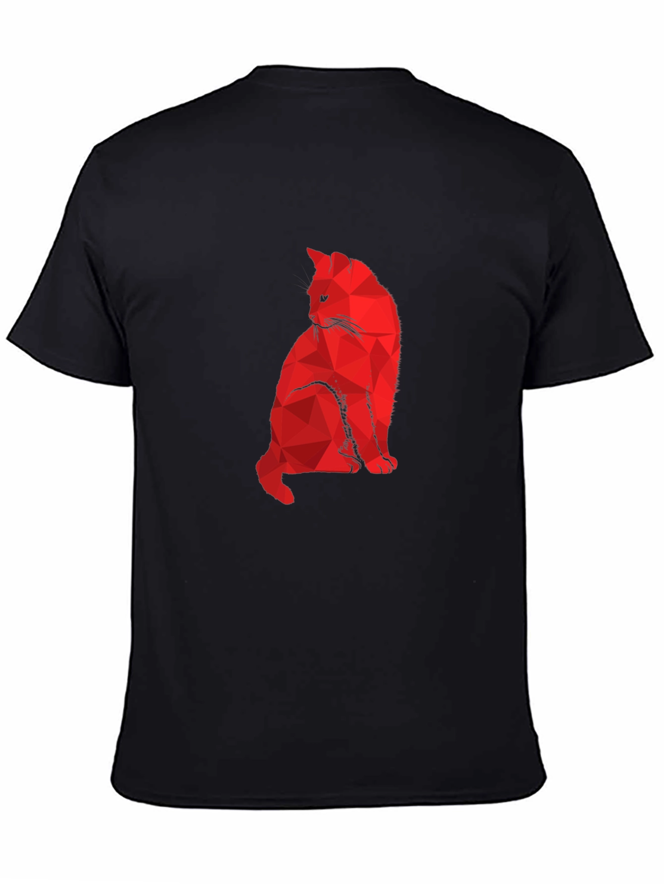 Geometric Red Cat Black T-Shirt