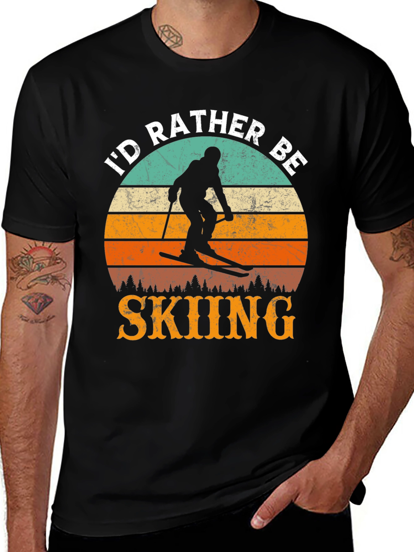 Id Rather Be Skiing Retro Sunset T-Shirt
