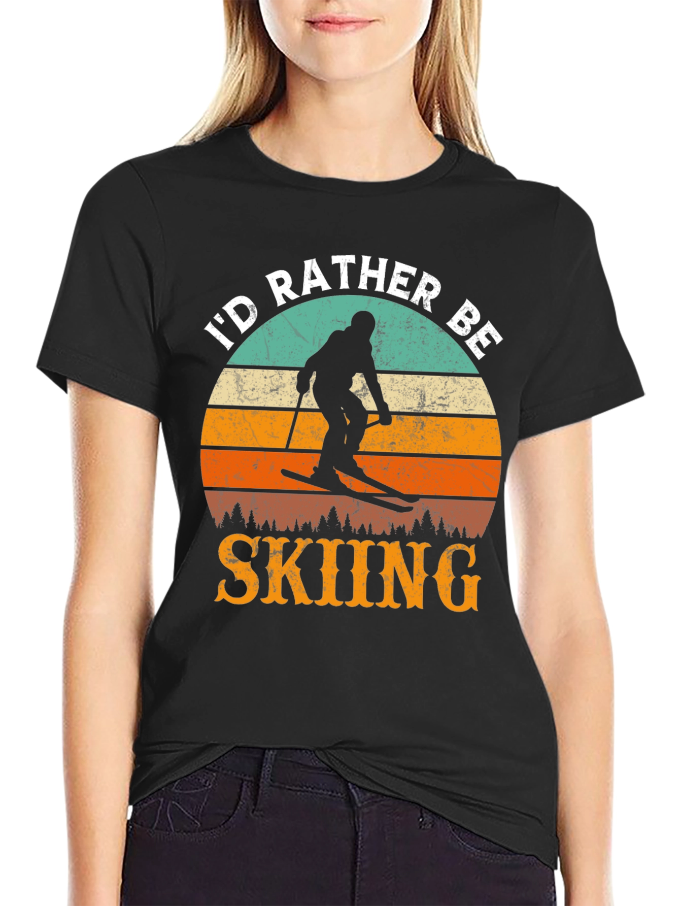 Id Rather Be Skiing Retro Sunset T-Shirt