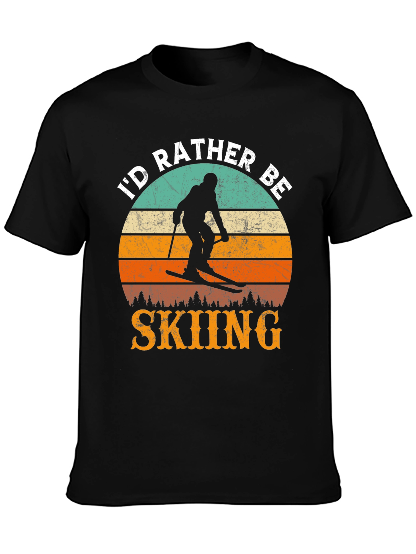 Id Rather Be Skiing Retro Sunset T-Shirt
