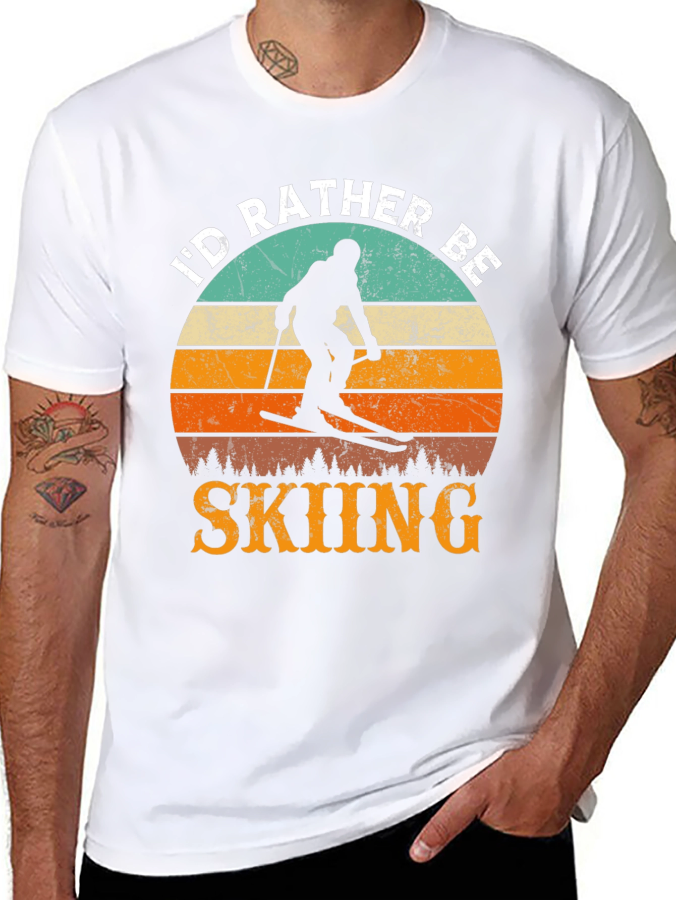 Id Rather Be Skiing Retro Sunset T-Shirt