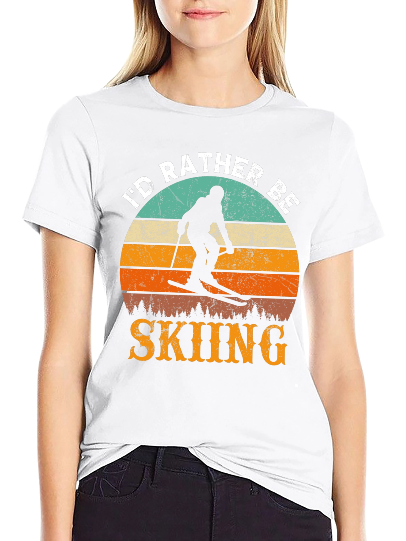 Id Rather Be Skiing Retro Sunset T-Shirt