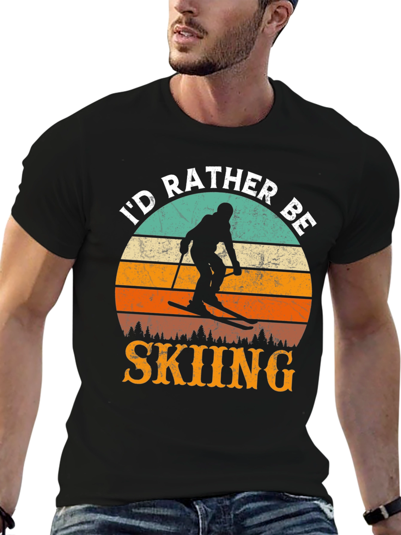 Id Rather Be Skiing Retro Sunset T-Shirt