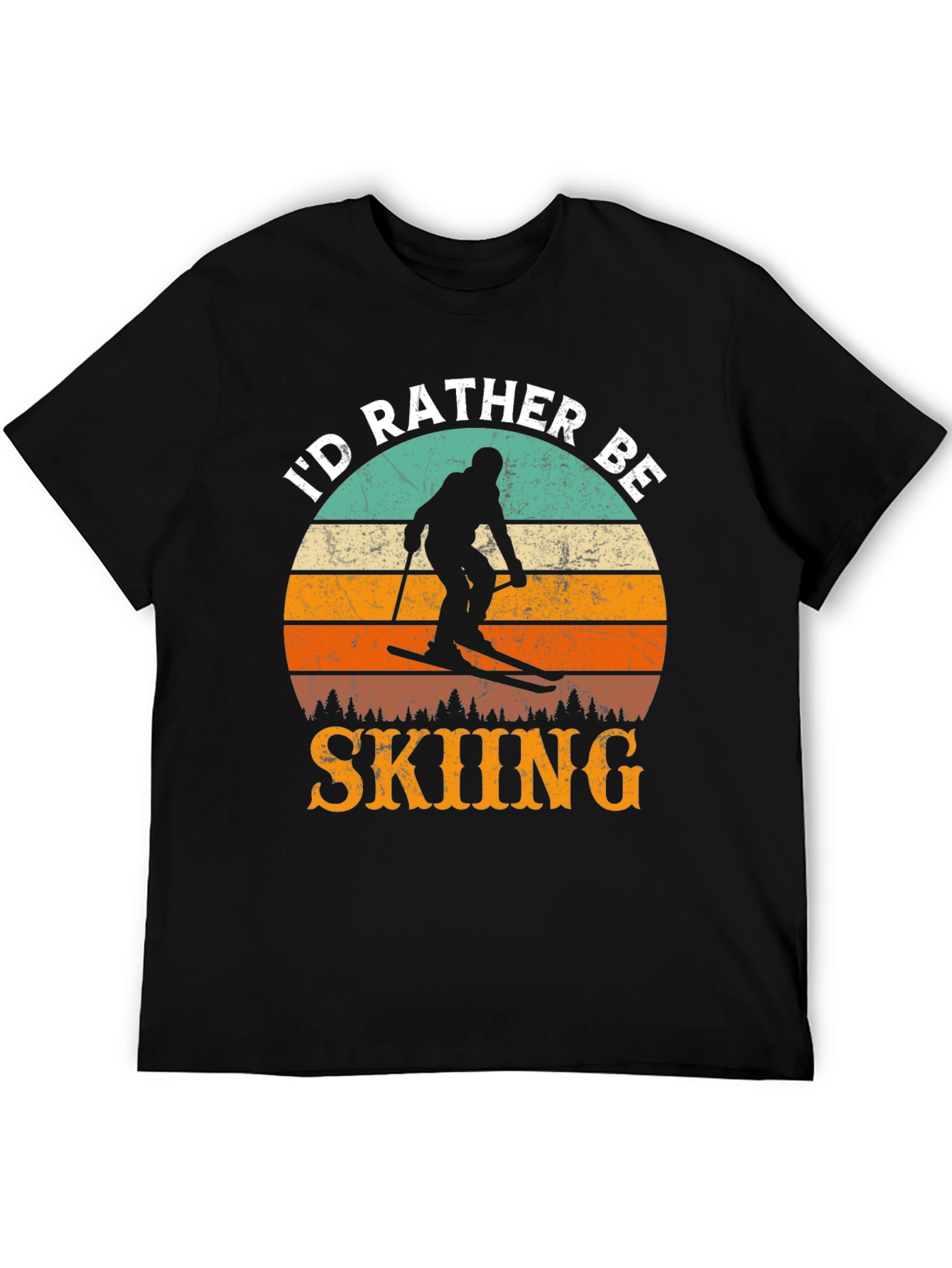 Id Rather Be Skiing Retro Sunset T-Shirt