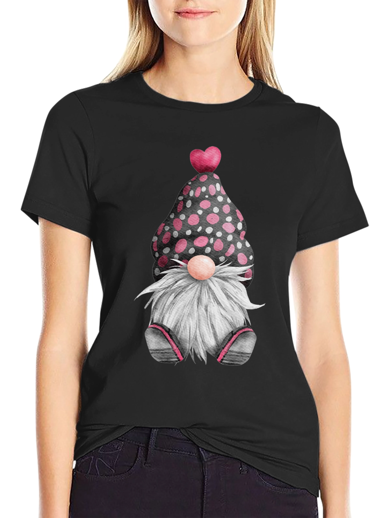 Cute Valentines Gnome T-Shirt - Black