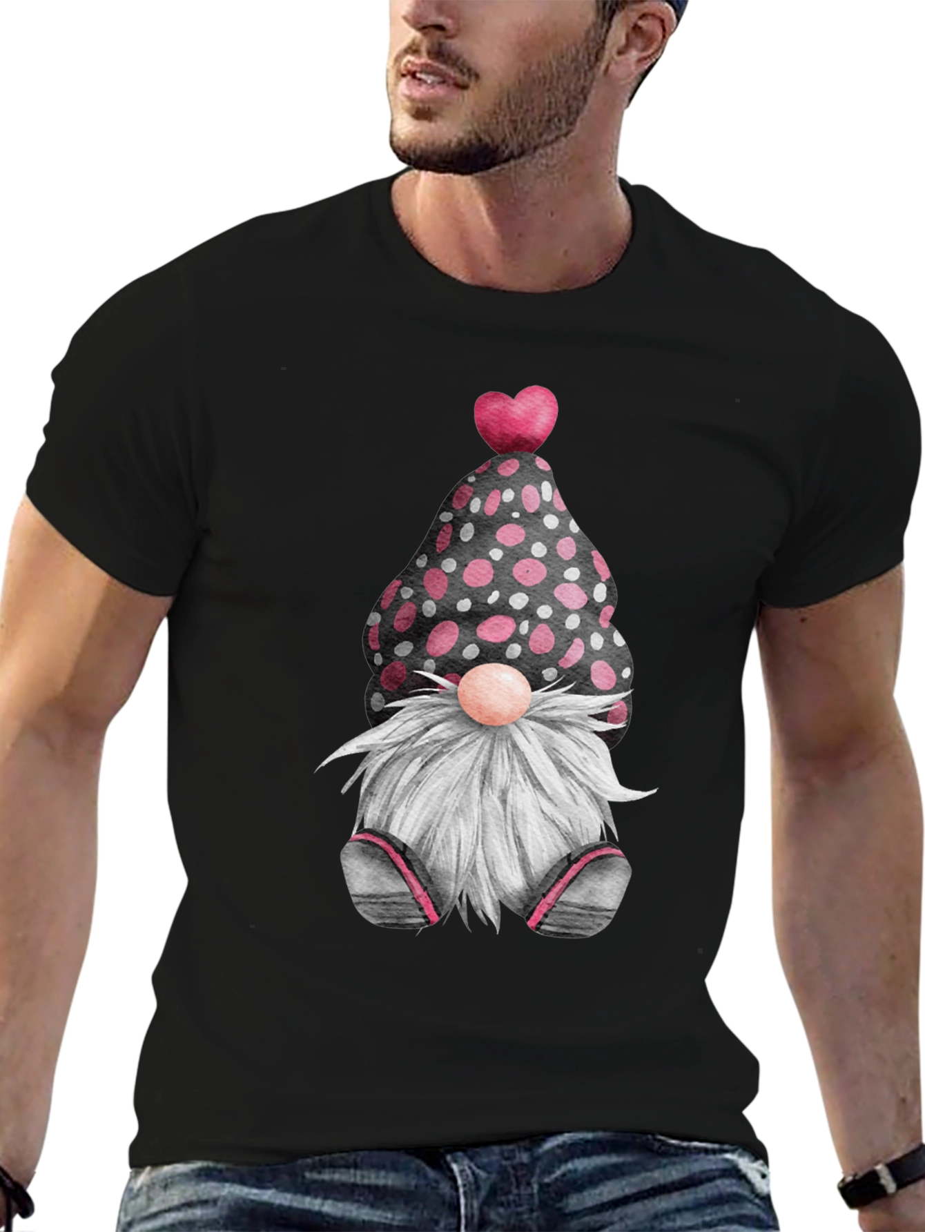 Cute Valentines Gnome T-Shirt - Black
