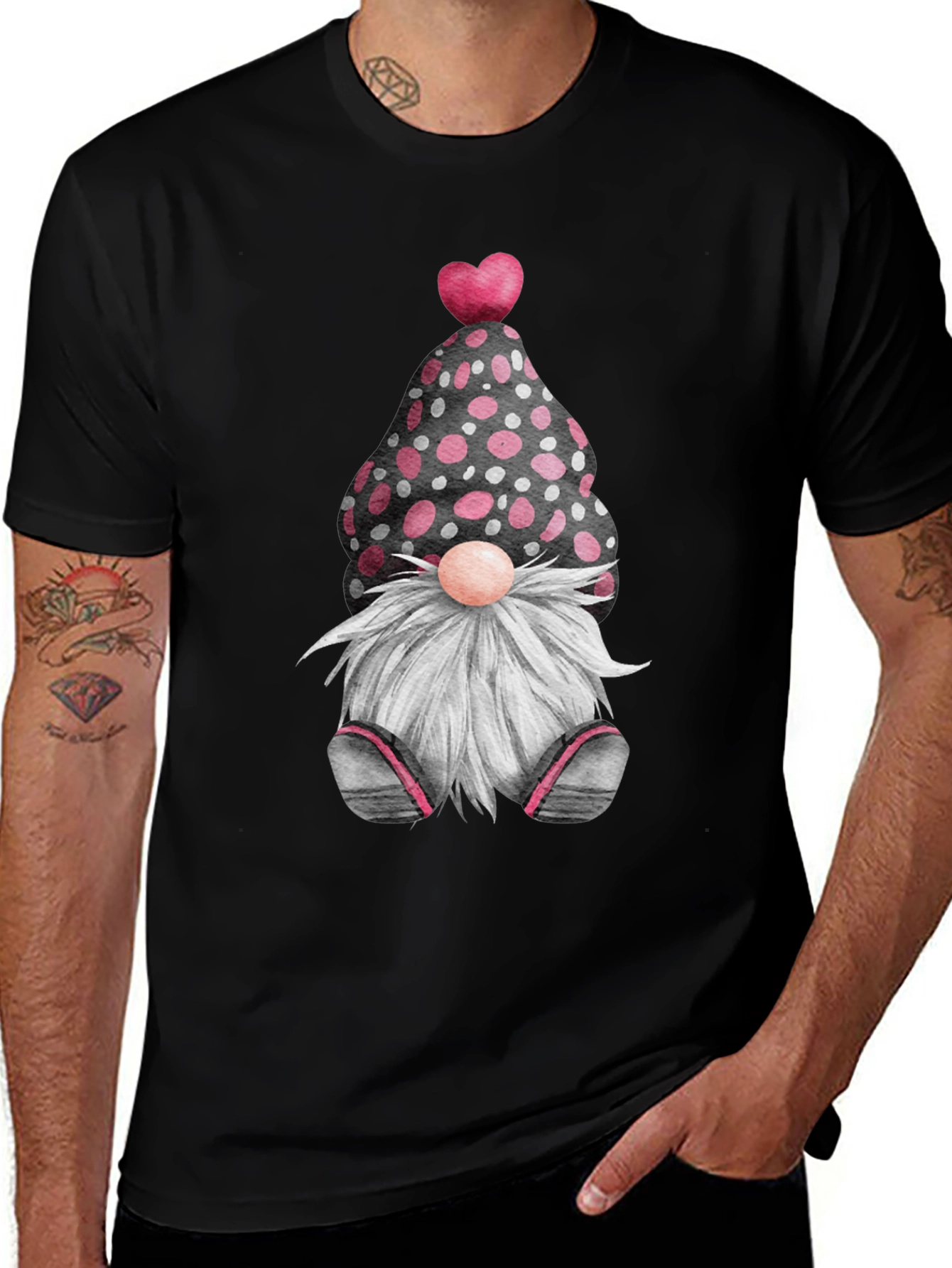 Cute Valentines Gnome T-Shirt - Black
