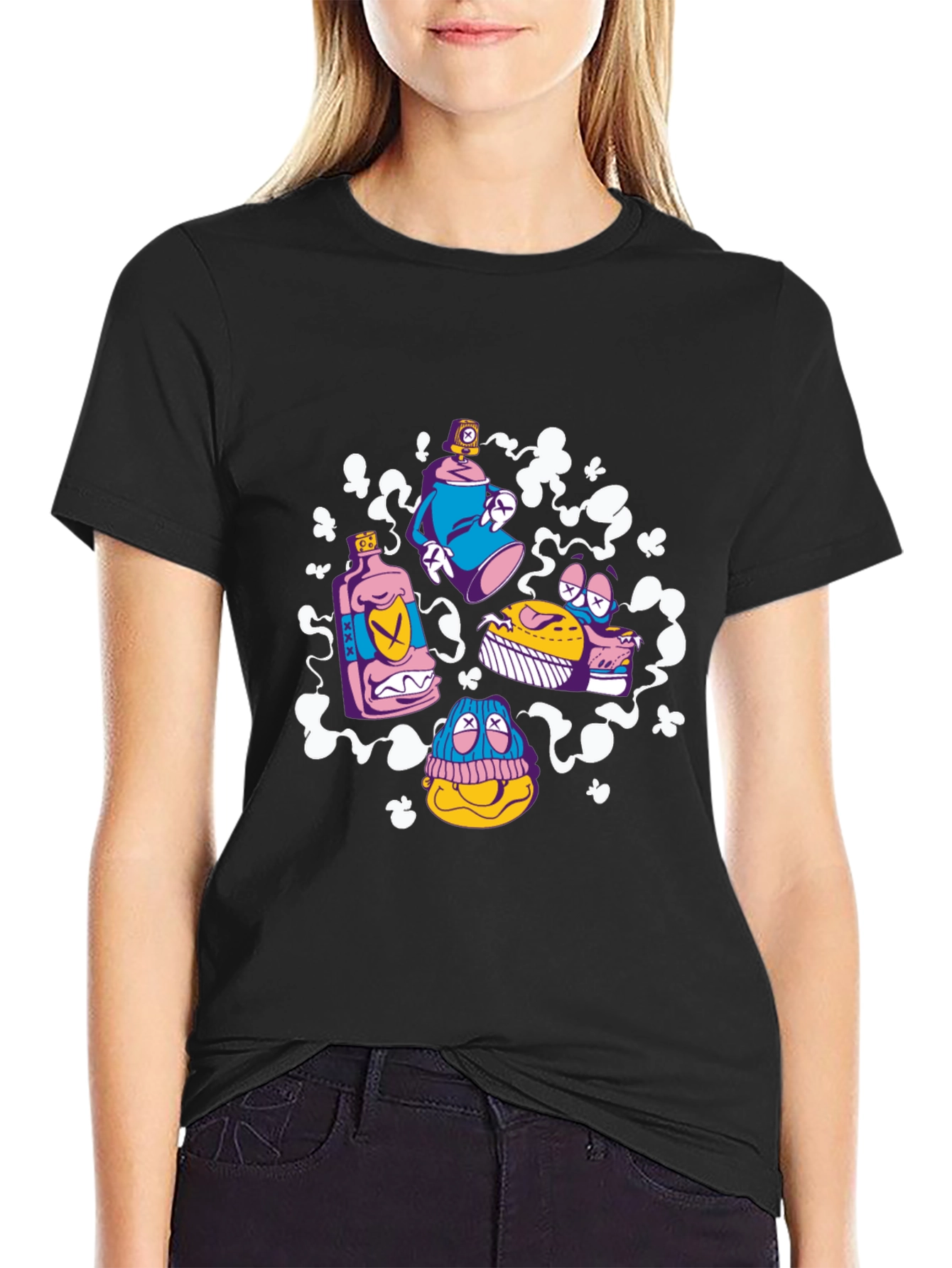 Cartoon Graffiti Black T-Shirt