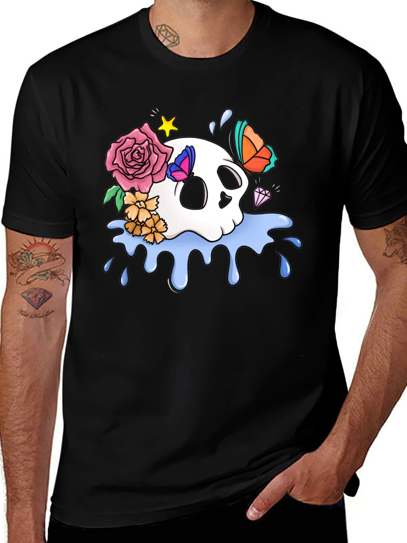 Skull & Floral Graphic T-Shirt