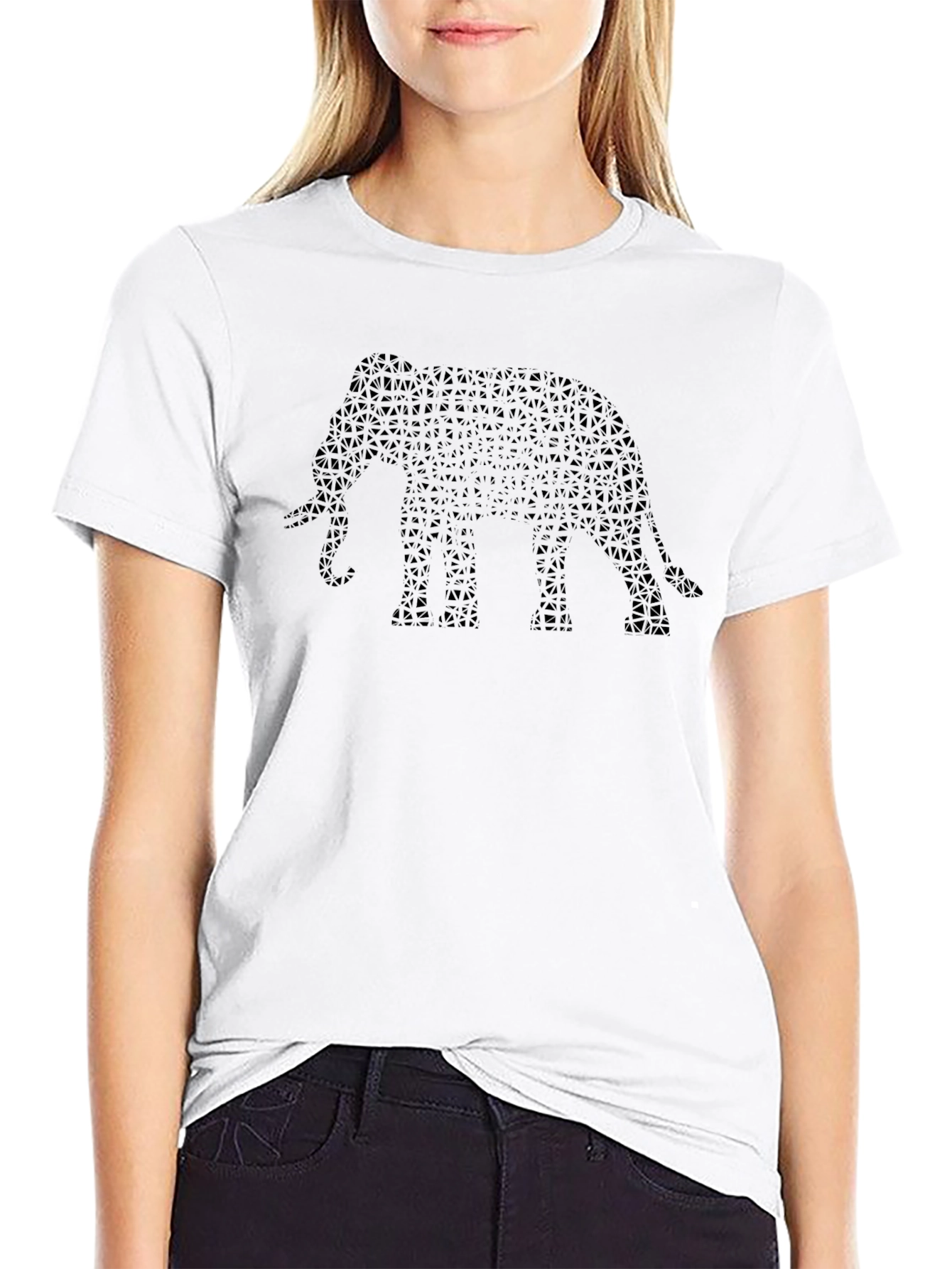 Geometric Elephant Graphic Tee - Black