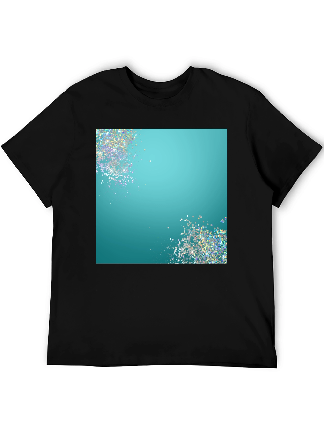 Teal Sparkle Graphic Black T-Shirt