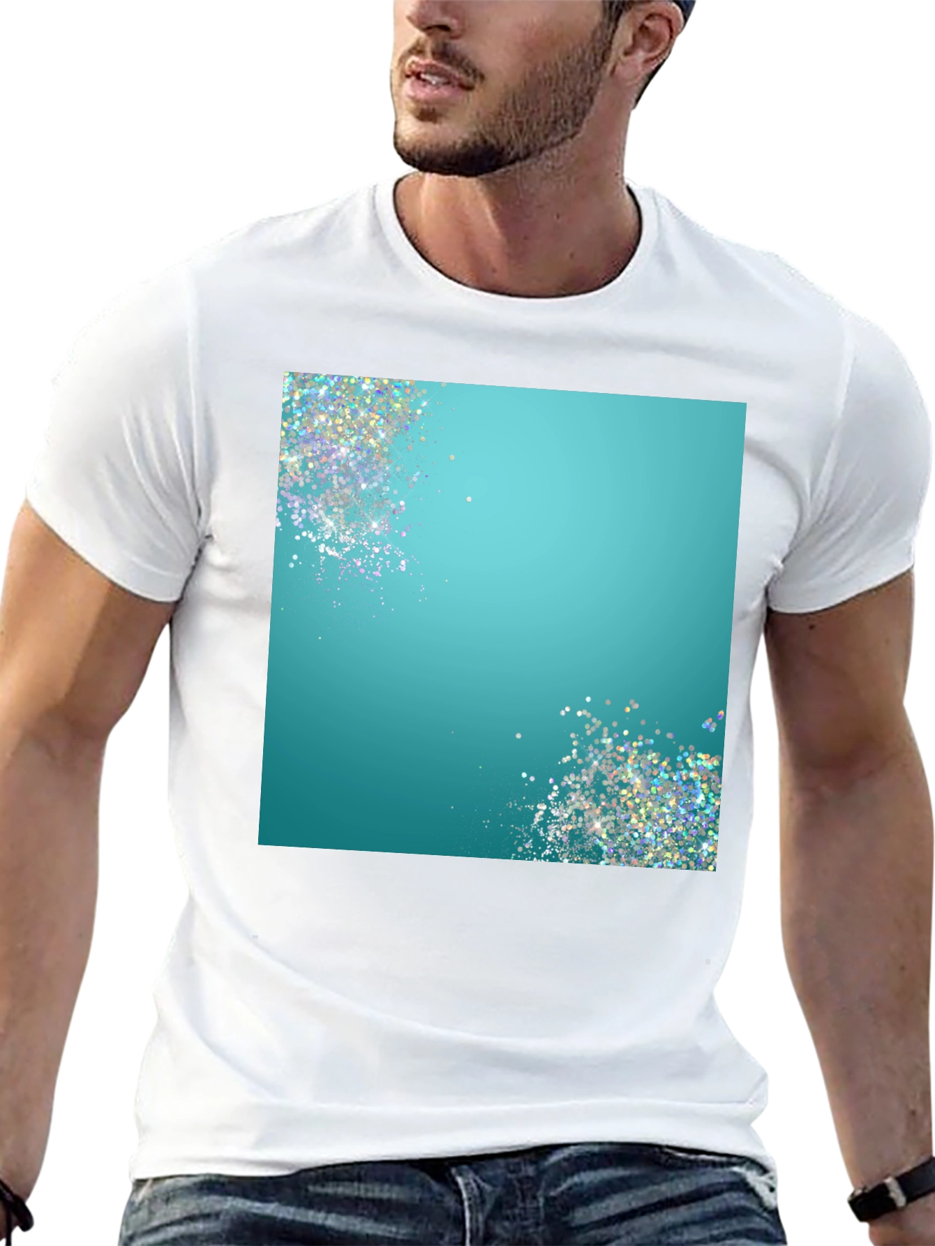 Teal Sparkle Graphic Black T-Shirt
