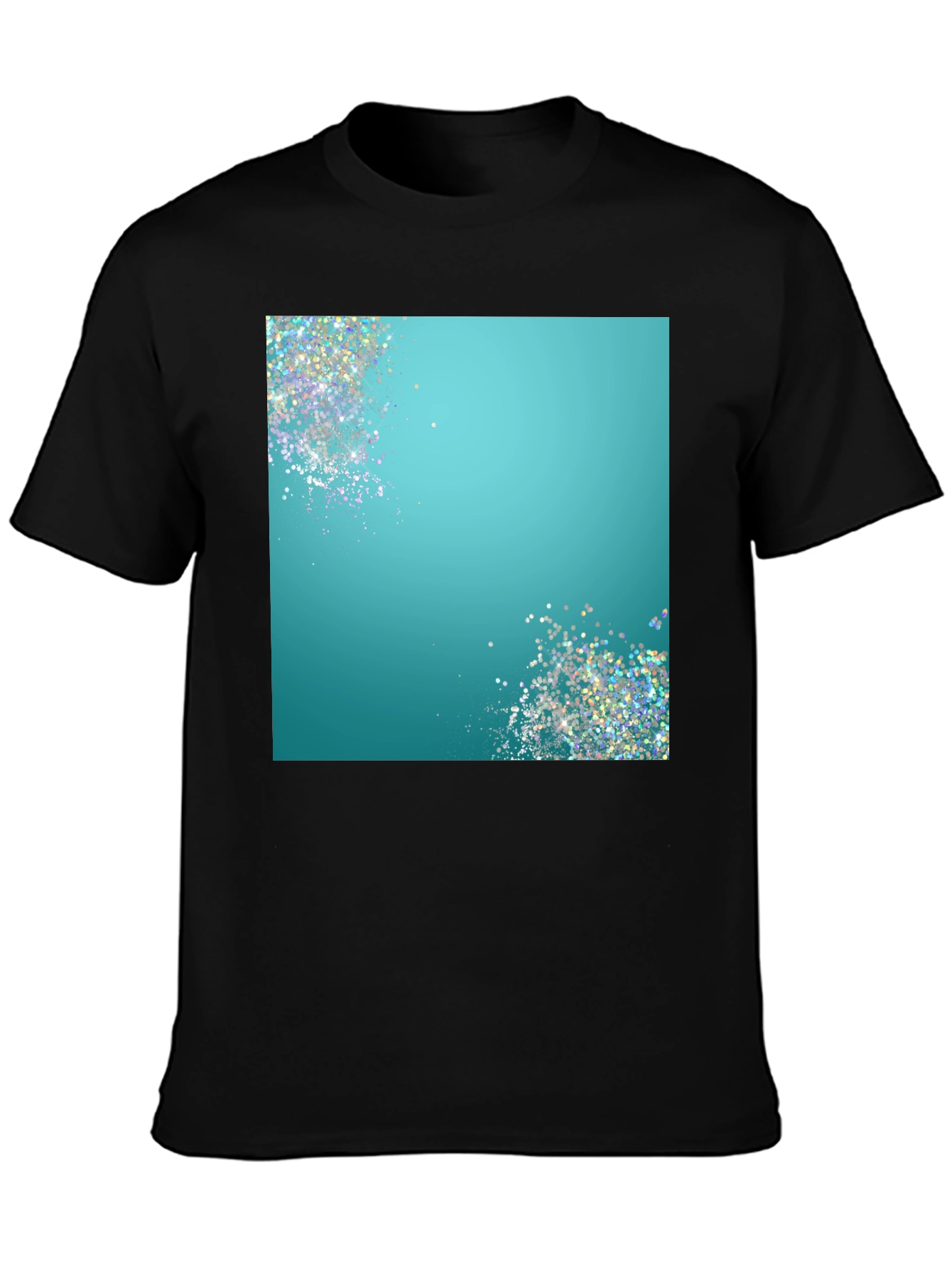 Teal Sparkle Graphic Black T-Shirt