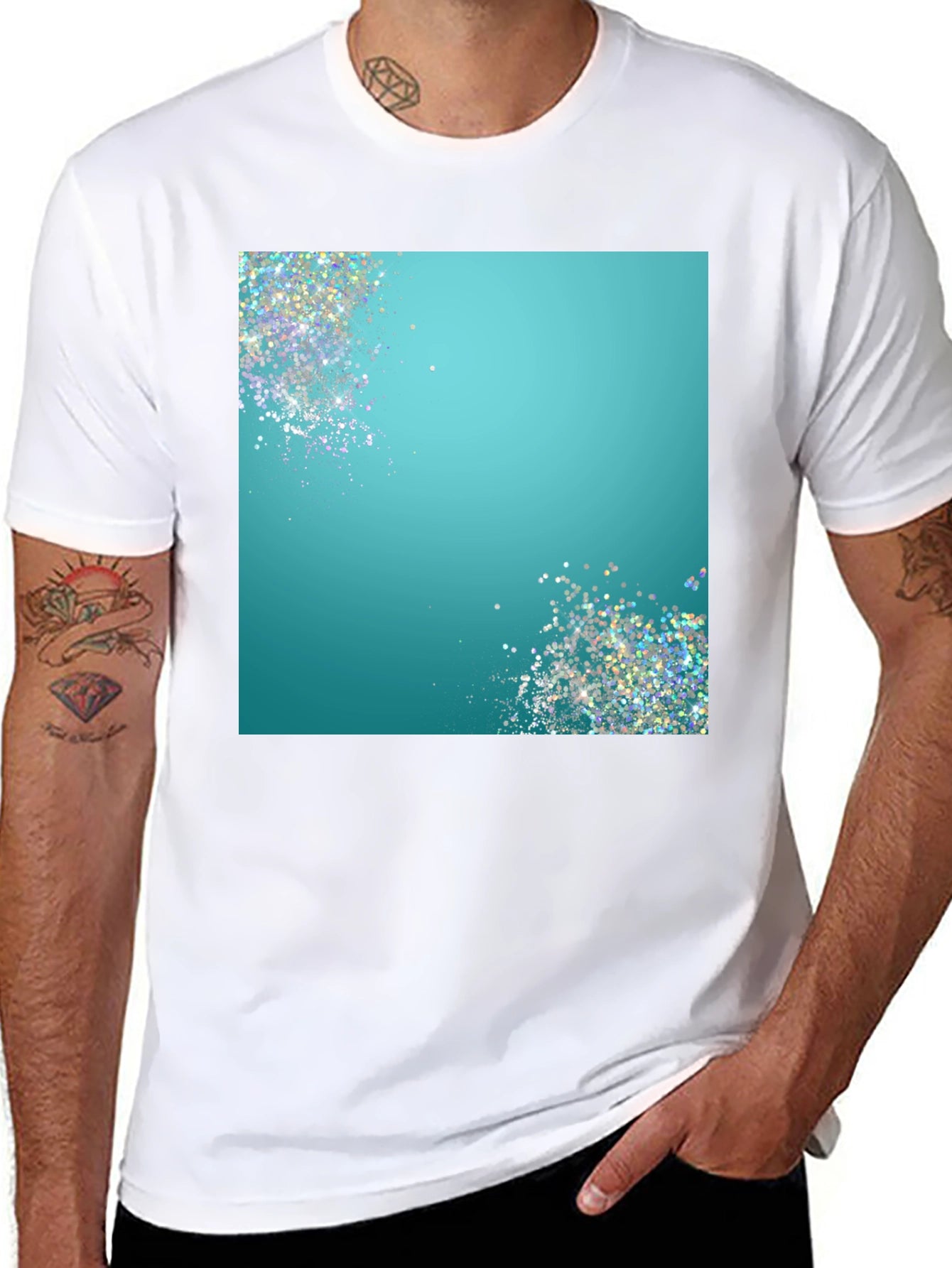 Teal Sparkle Graphic Black T-Shirt