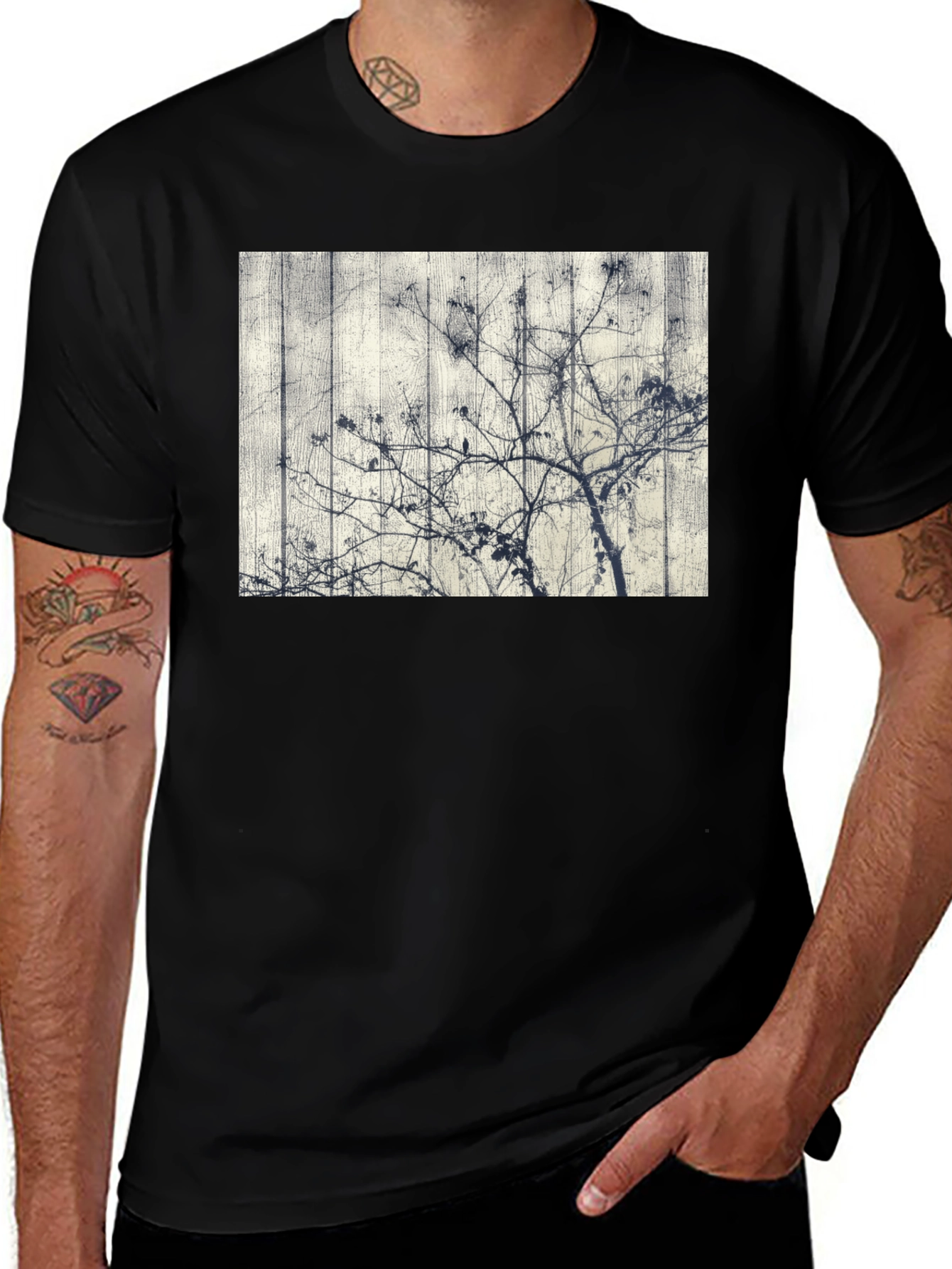 Unique Tree Graphic Black Tee