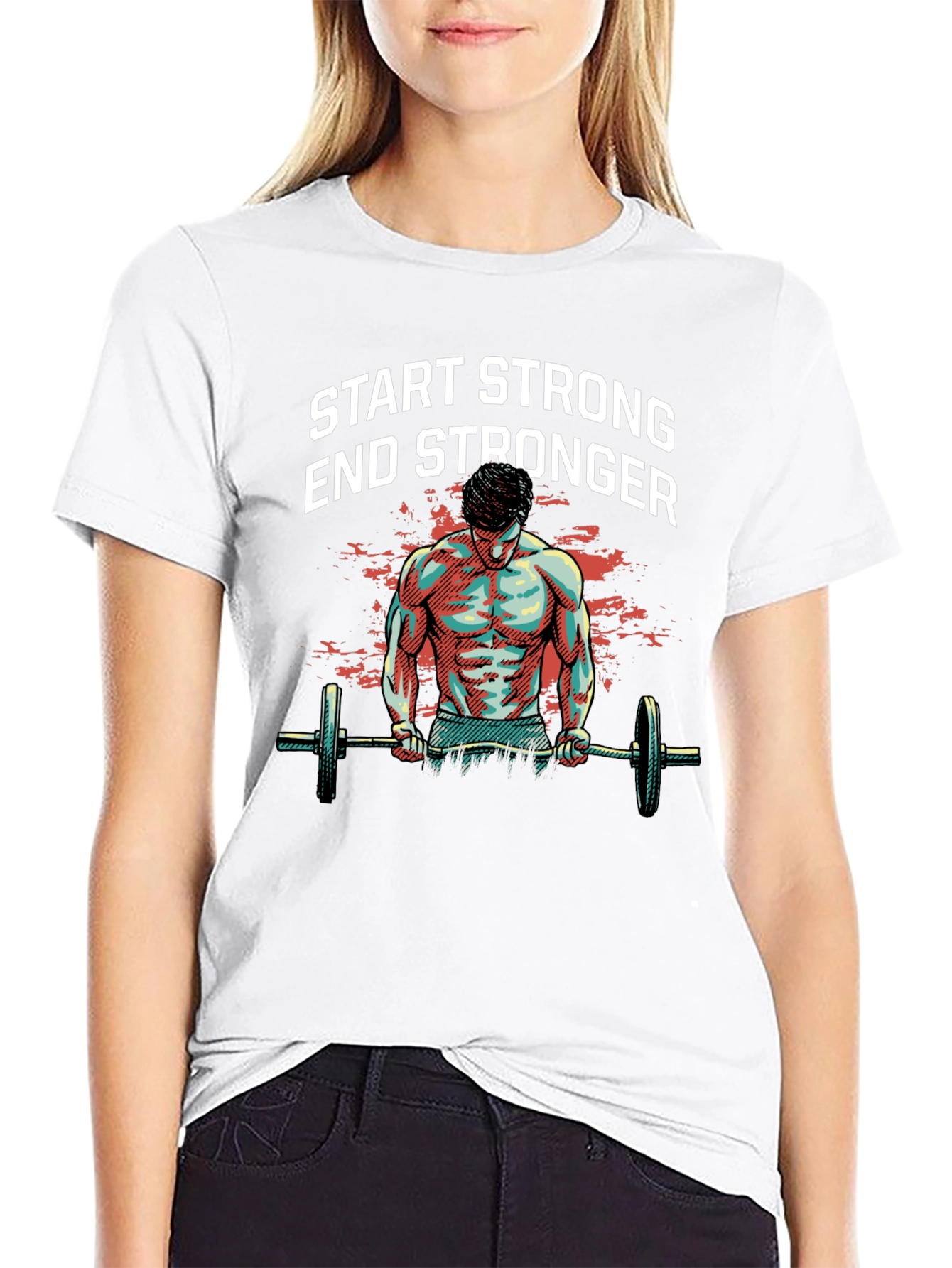 Start Stronger T-Shirt - Gym Workout Motivation Tee