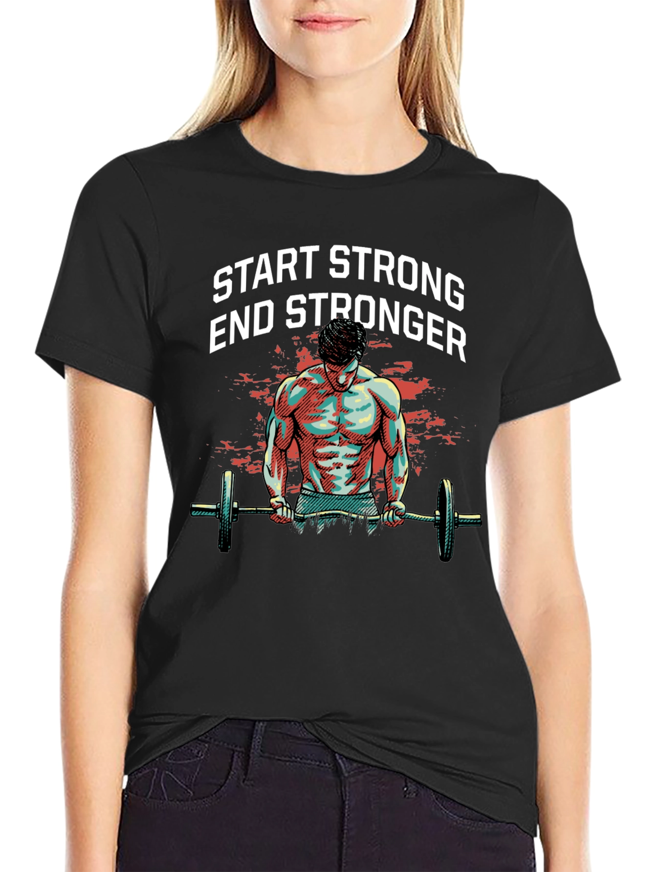 Start Stronger T-Shirt - Gym Workout Motivation Tee