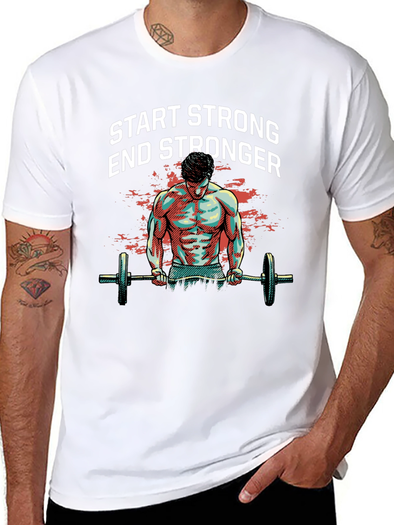 Start Stronger T-Shirt - Gym Workout Motivation Tee