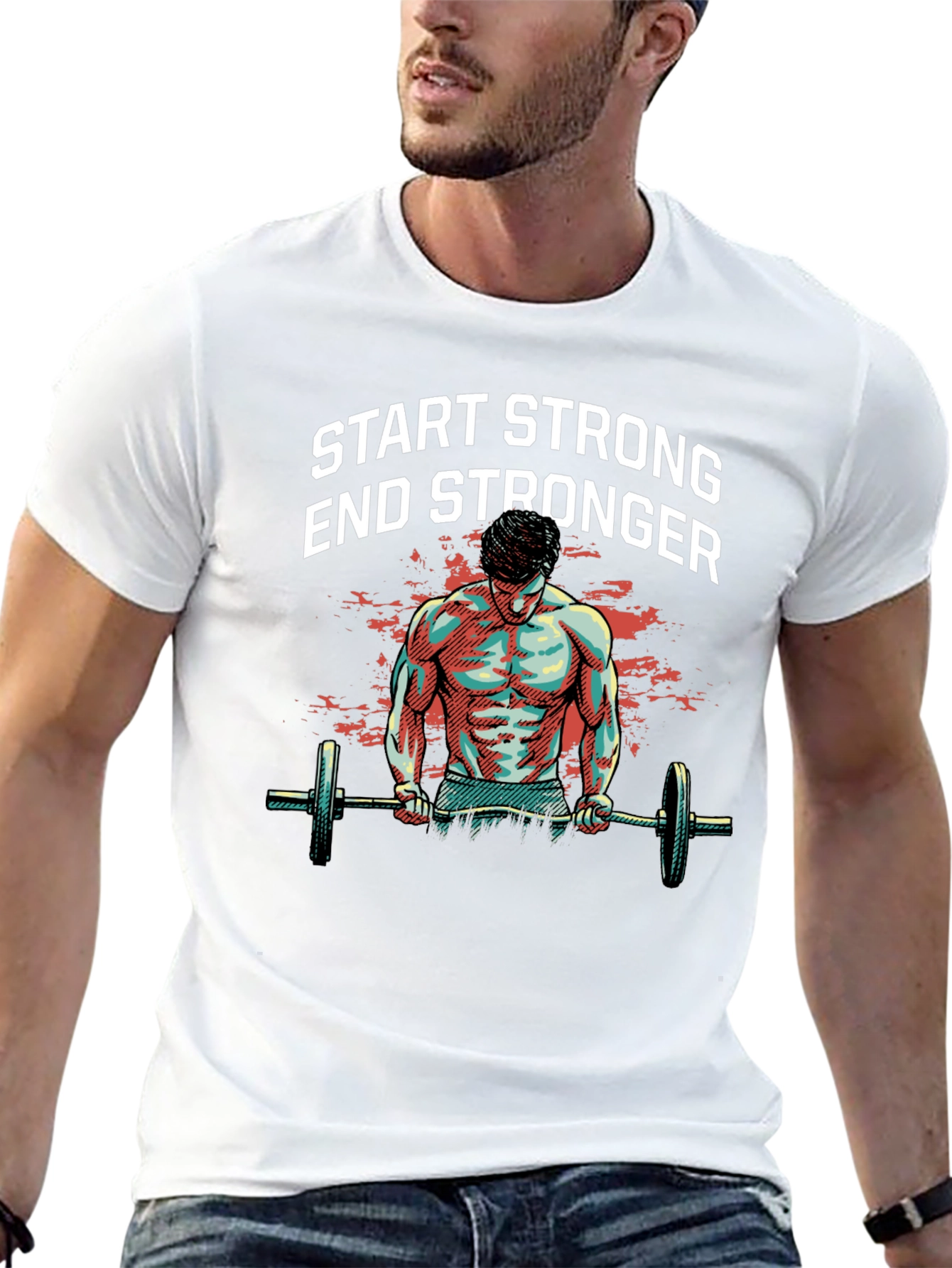 Start Stronger T-Shirt - Gym Workout Motivation Tee