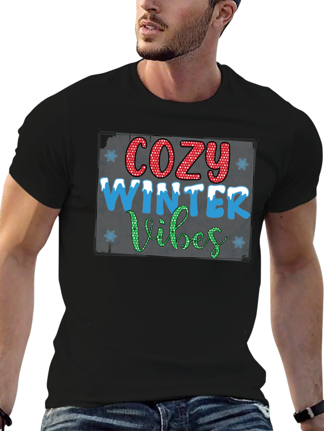 Cozy Winter Vibes Graphic Tee - Black