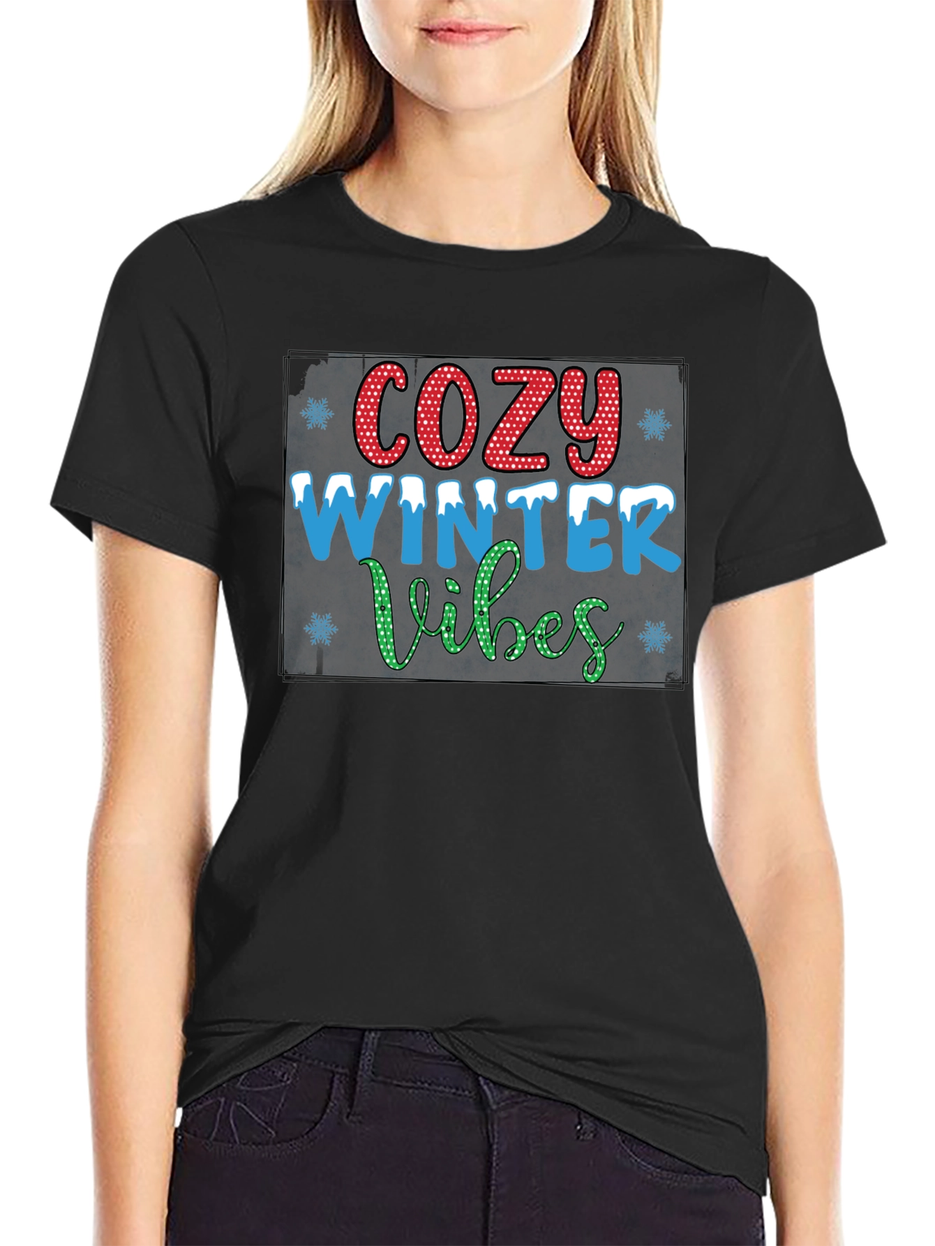 Cozy Winter Vibes Graphic Tee - Black