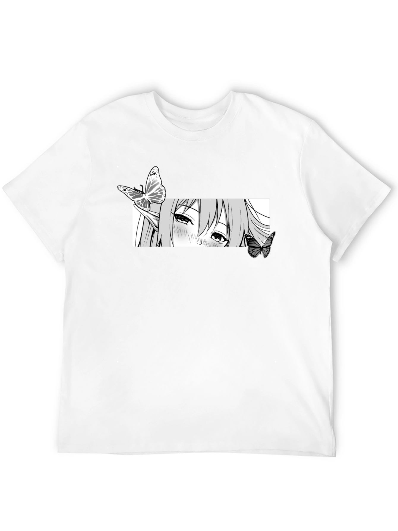 Anime Girl Butterfly Graphic Tee - Black