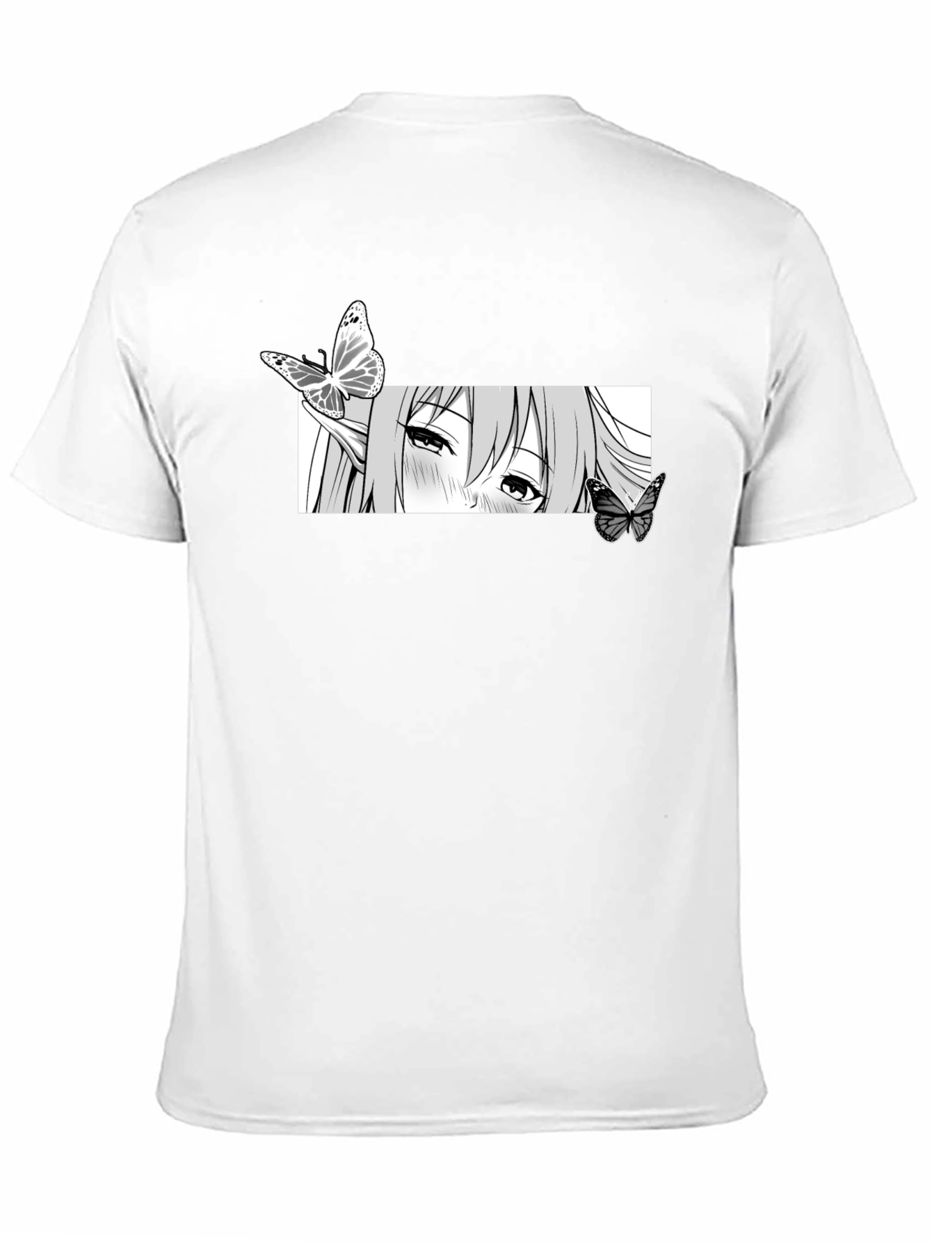 Anime Girl Butterfly Graphic Tee - Black