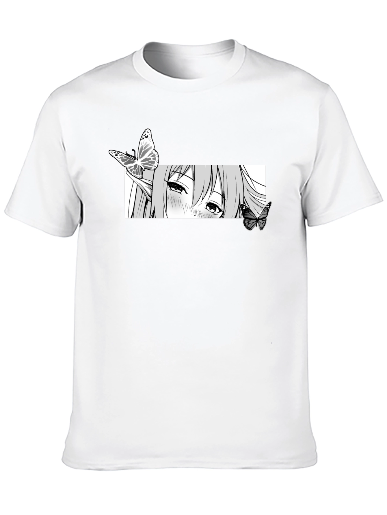 Anime Girl Butterfly Graphic Tee - Black