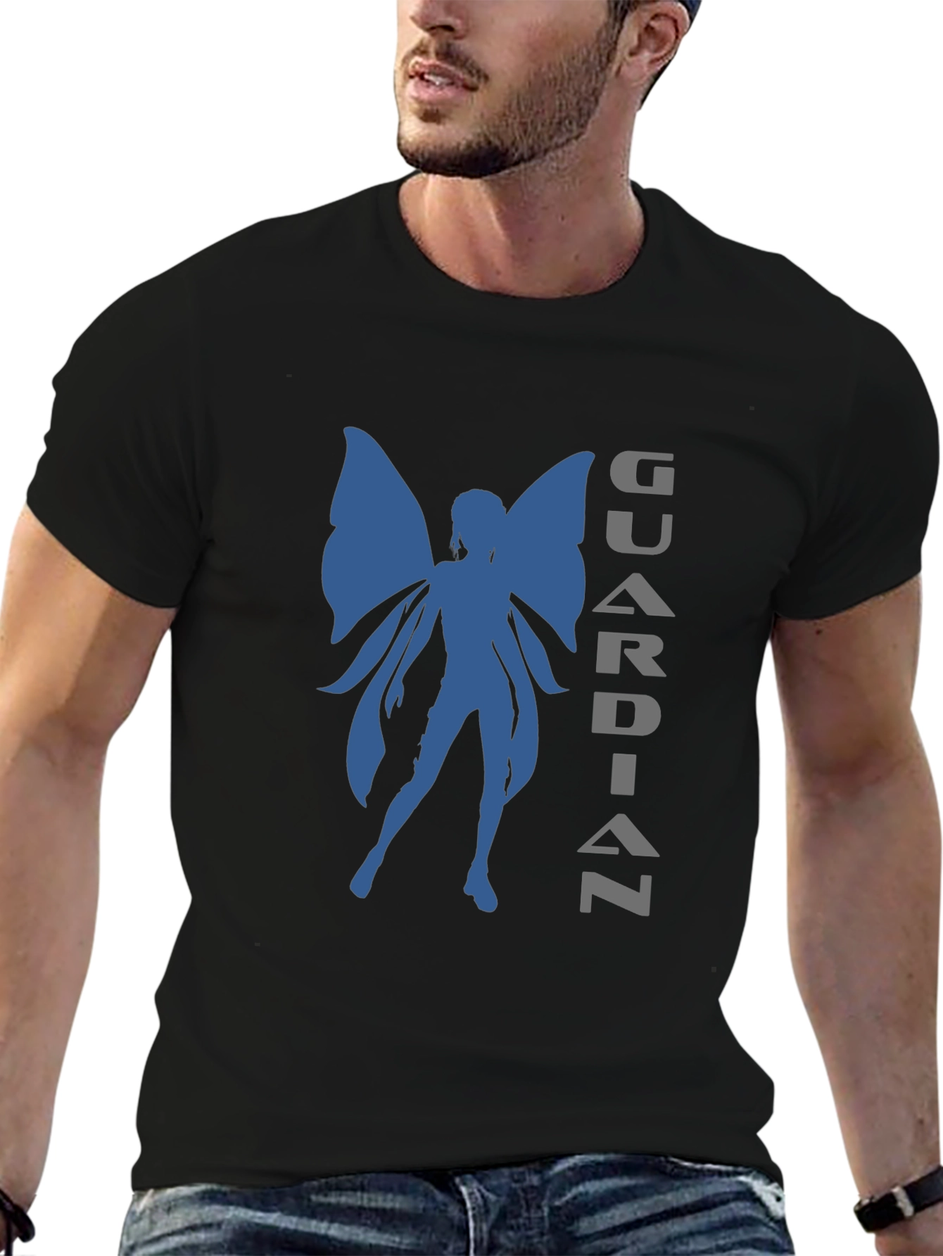 Guardian Fairy Graphic Tee - Stylish Black T-Shirt