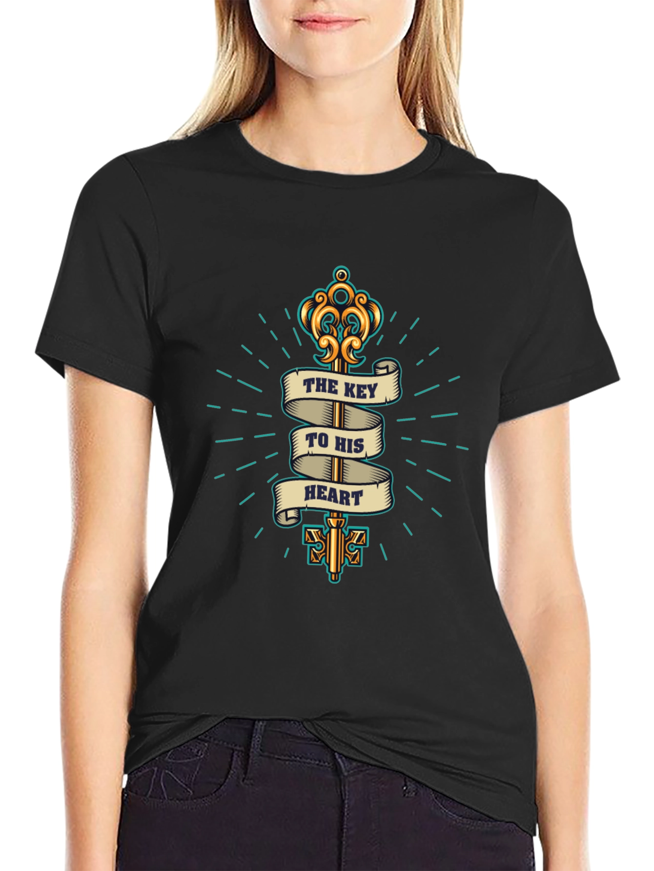 Key to My Heart Black Graphic T-Shirt
