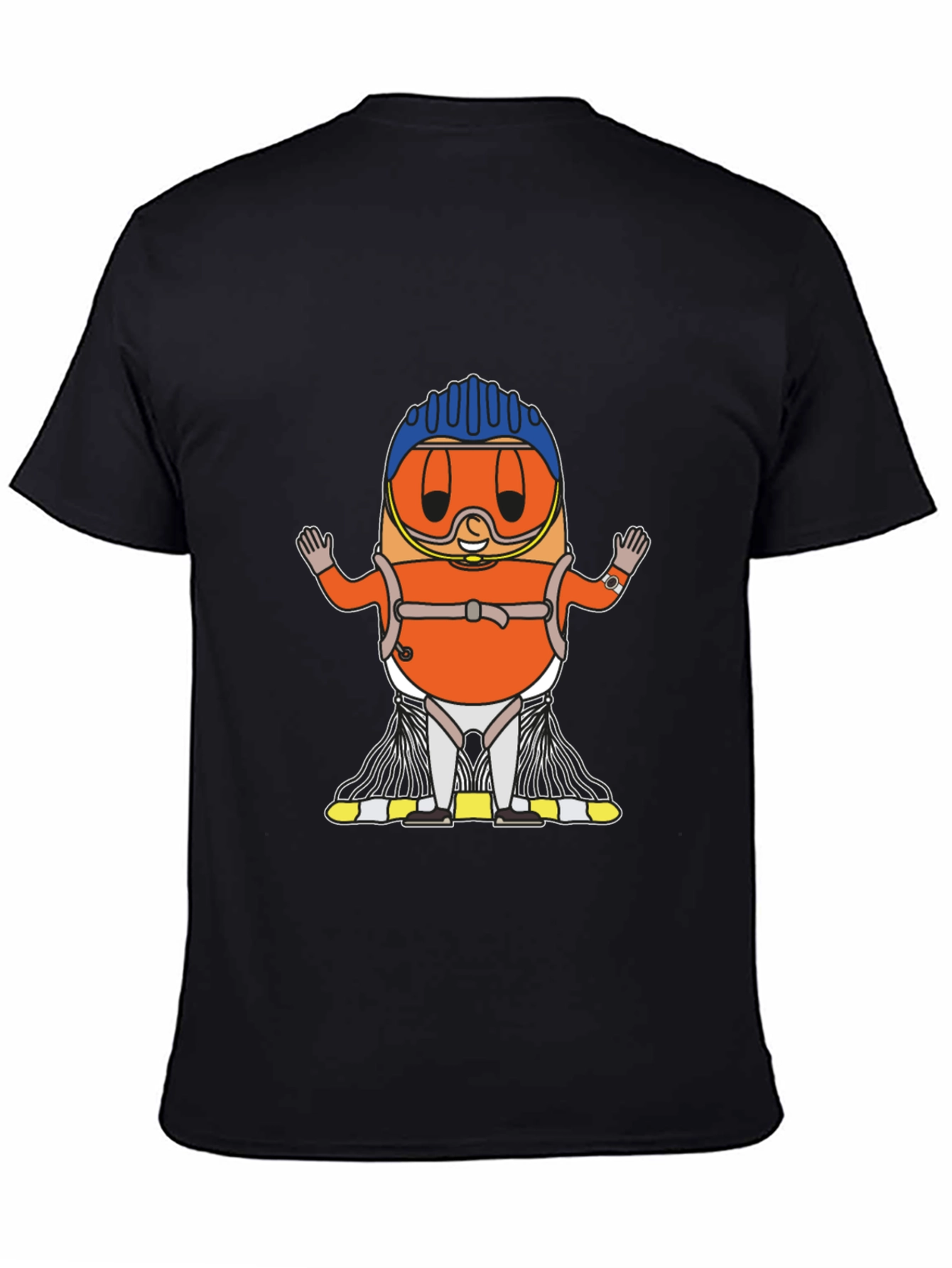 Skydiver Cartoon T-Shirt - Black Cotton Tee