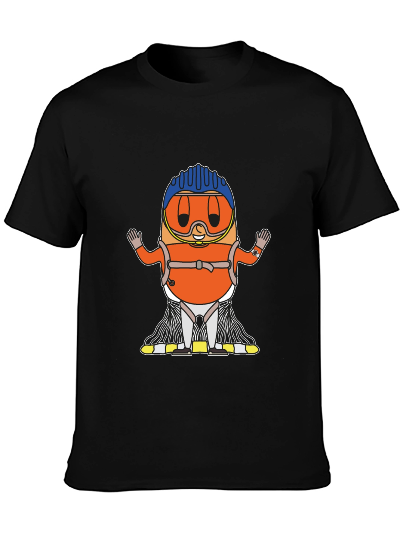 Skydiver Cartoon T-Shirt - Black Cotton Tee