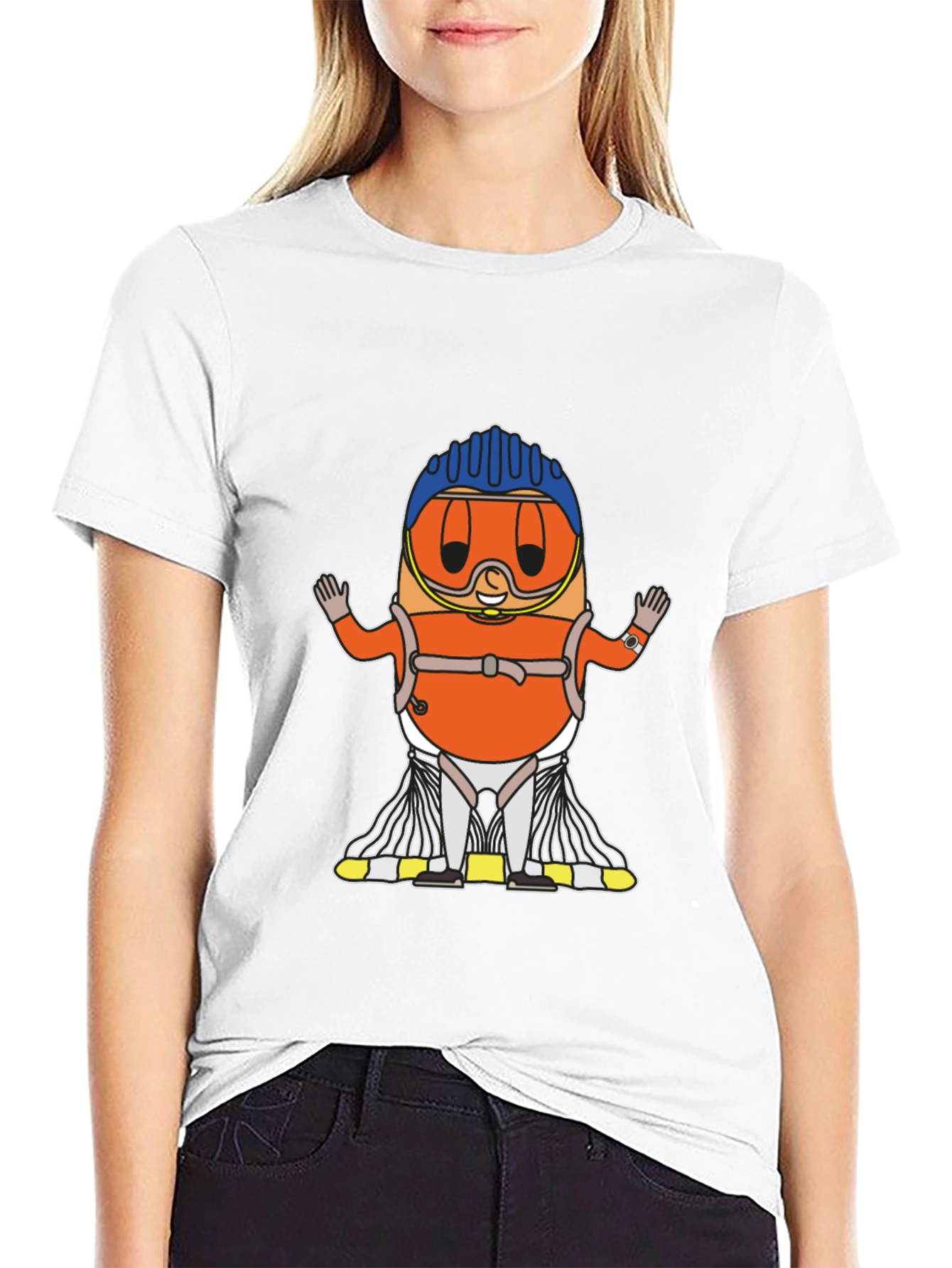 Skydiver Cartoon T-Shirt - Black Cotton Tee