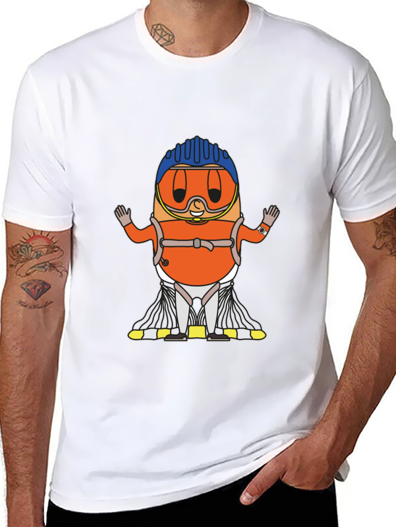 Skydiver Cartoon T-Shirt - Black Cotton Tee