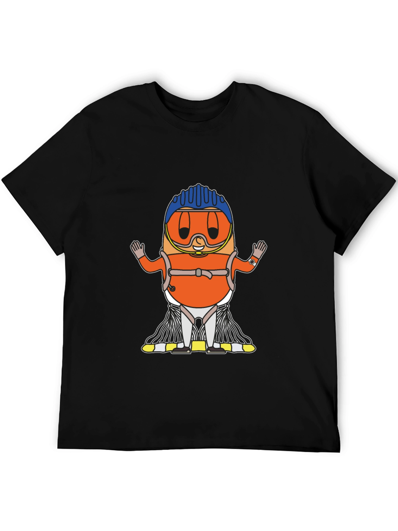 Skydiver Cartoon T-Shirt - Black Cotton Tee