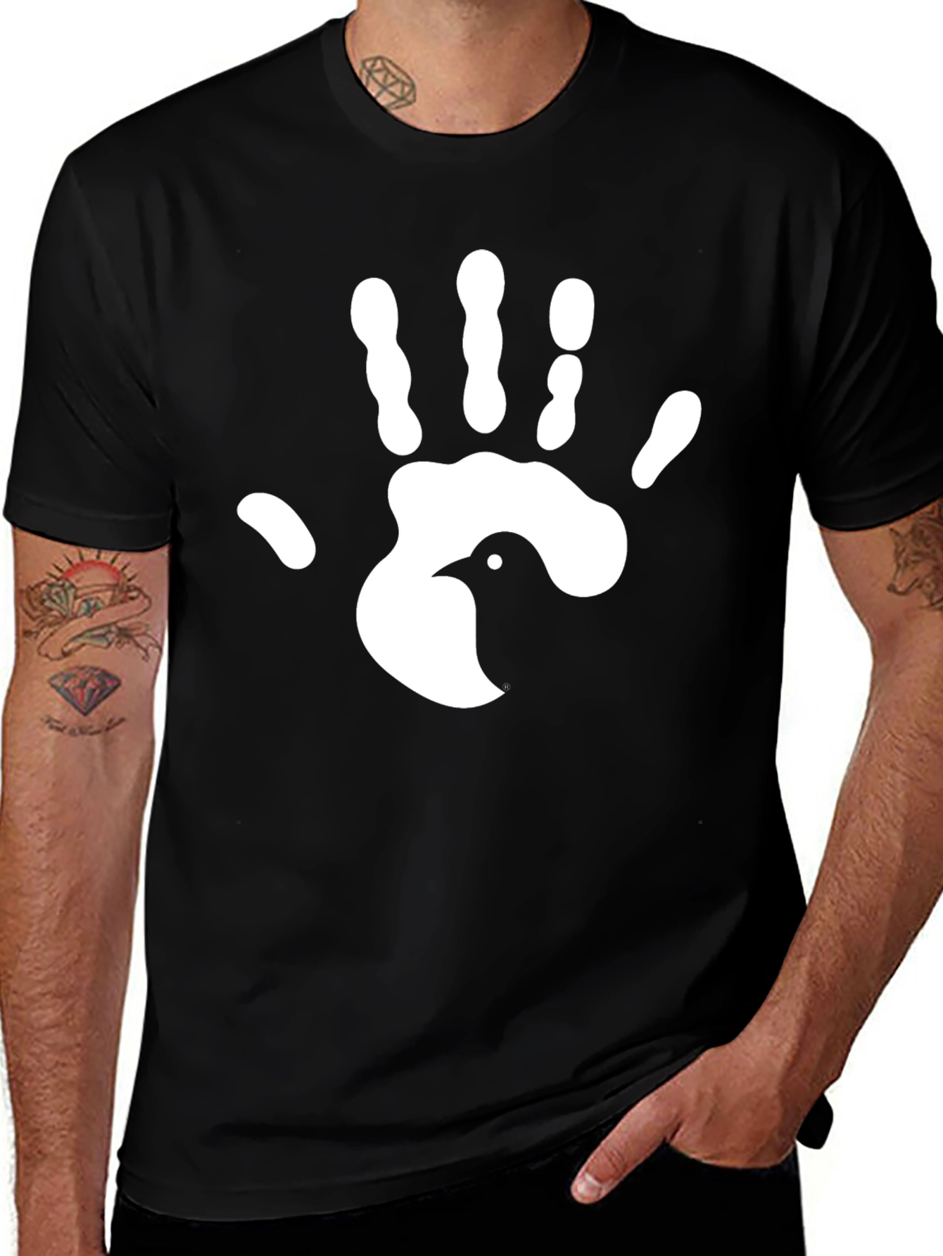 Hand Bird Graphic Tee - Unique Print T-Shirt