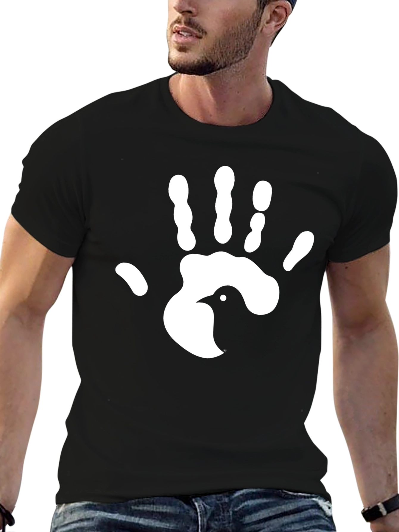 Hand Bird Graphic Tee - Unique Print T-Shirt