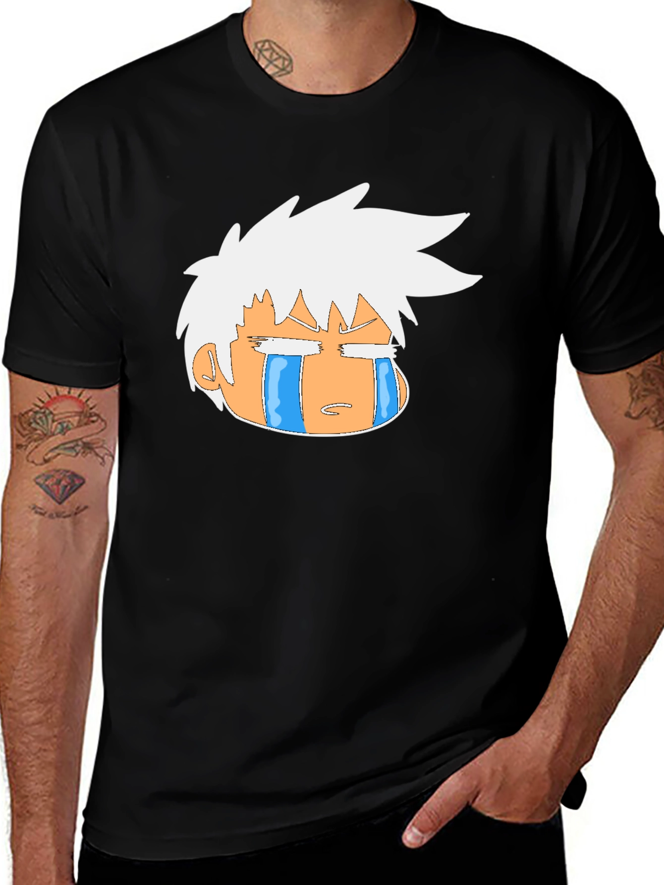 Crying Anime Character Graphic Black T-Shirt