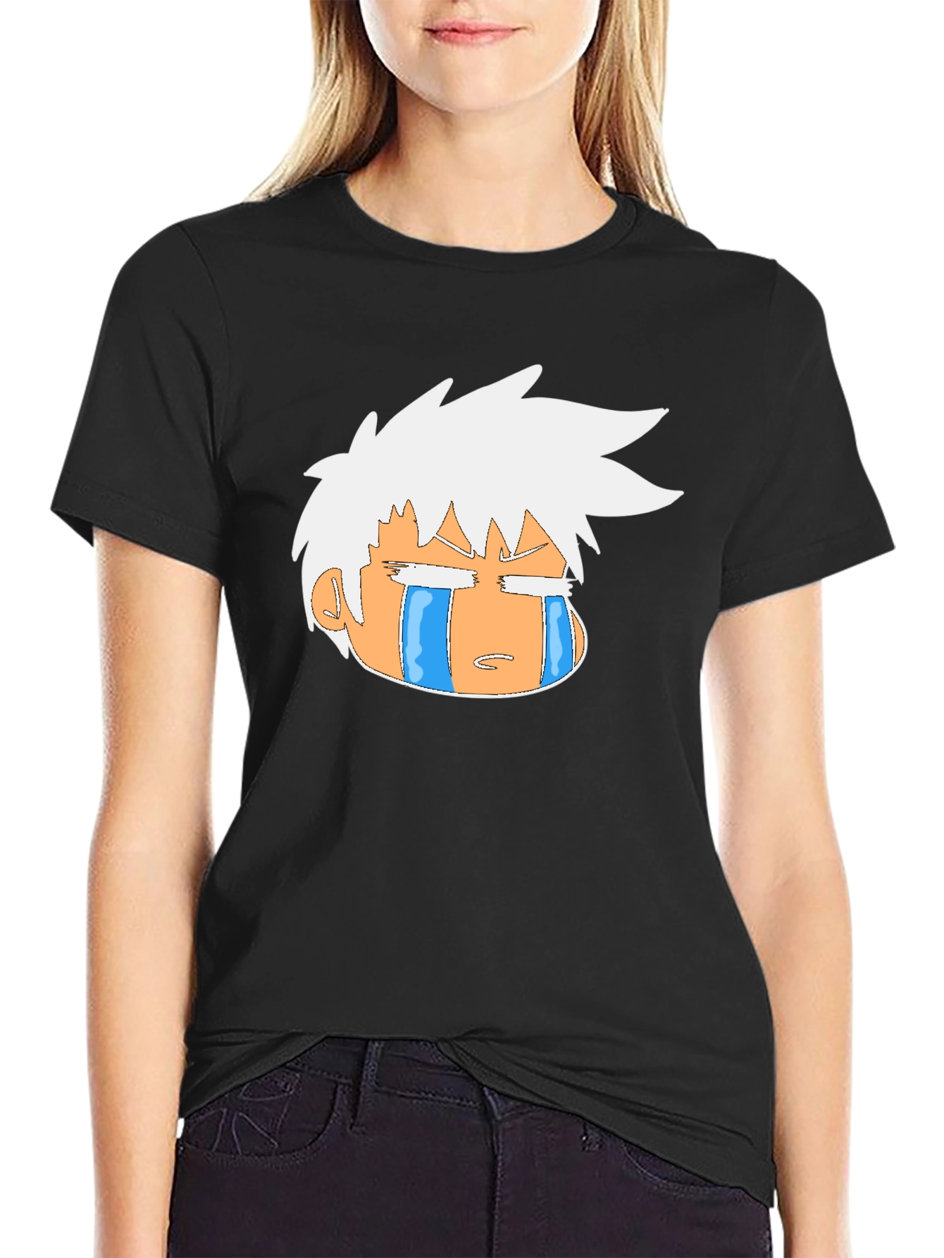 Crying Anime Character Graphic Black T-Shirt