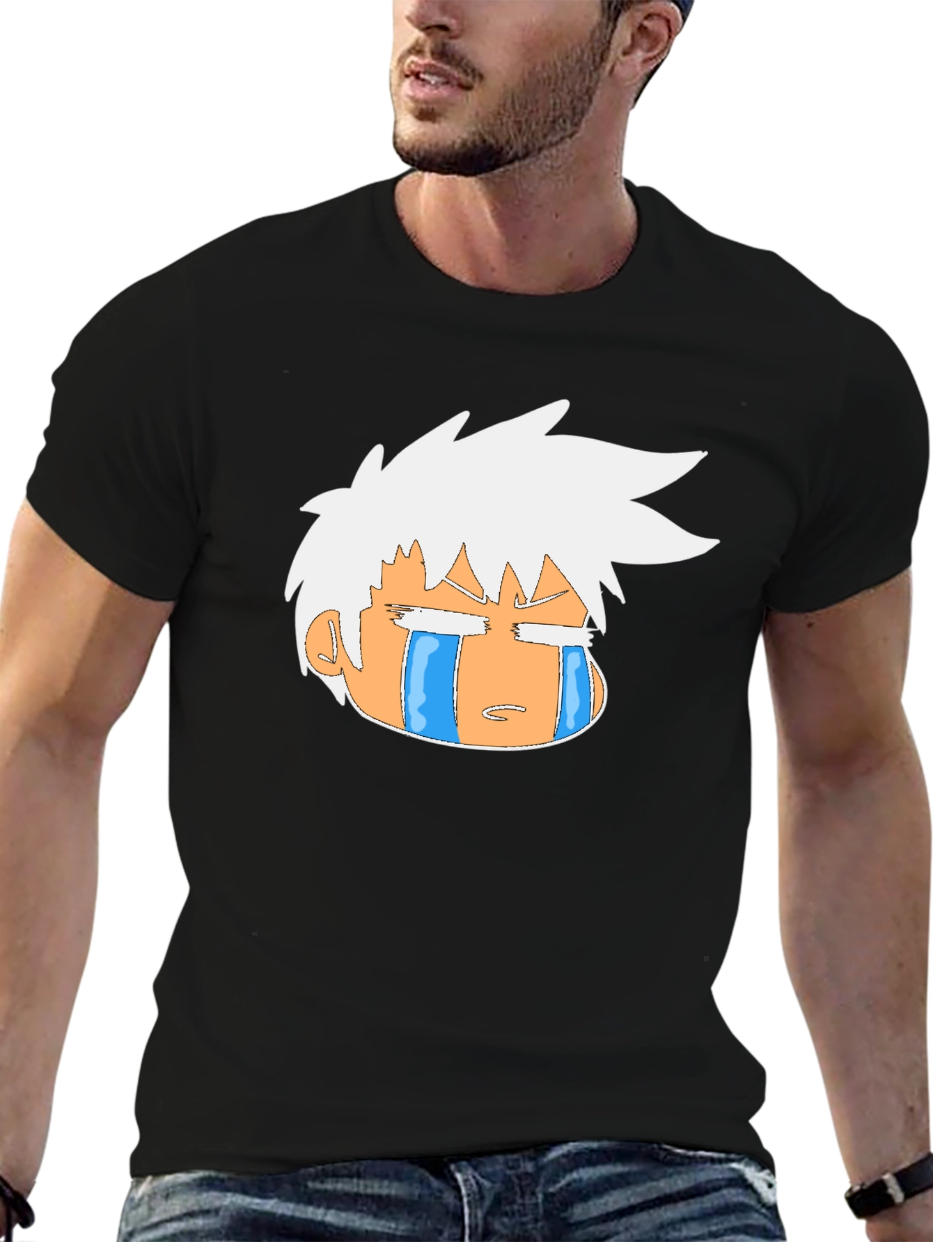 Crying Anime Character Graphic Black T-Shirt