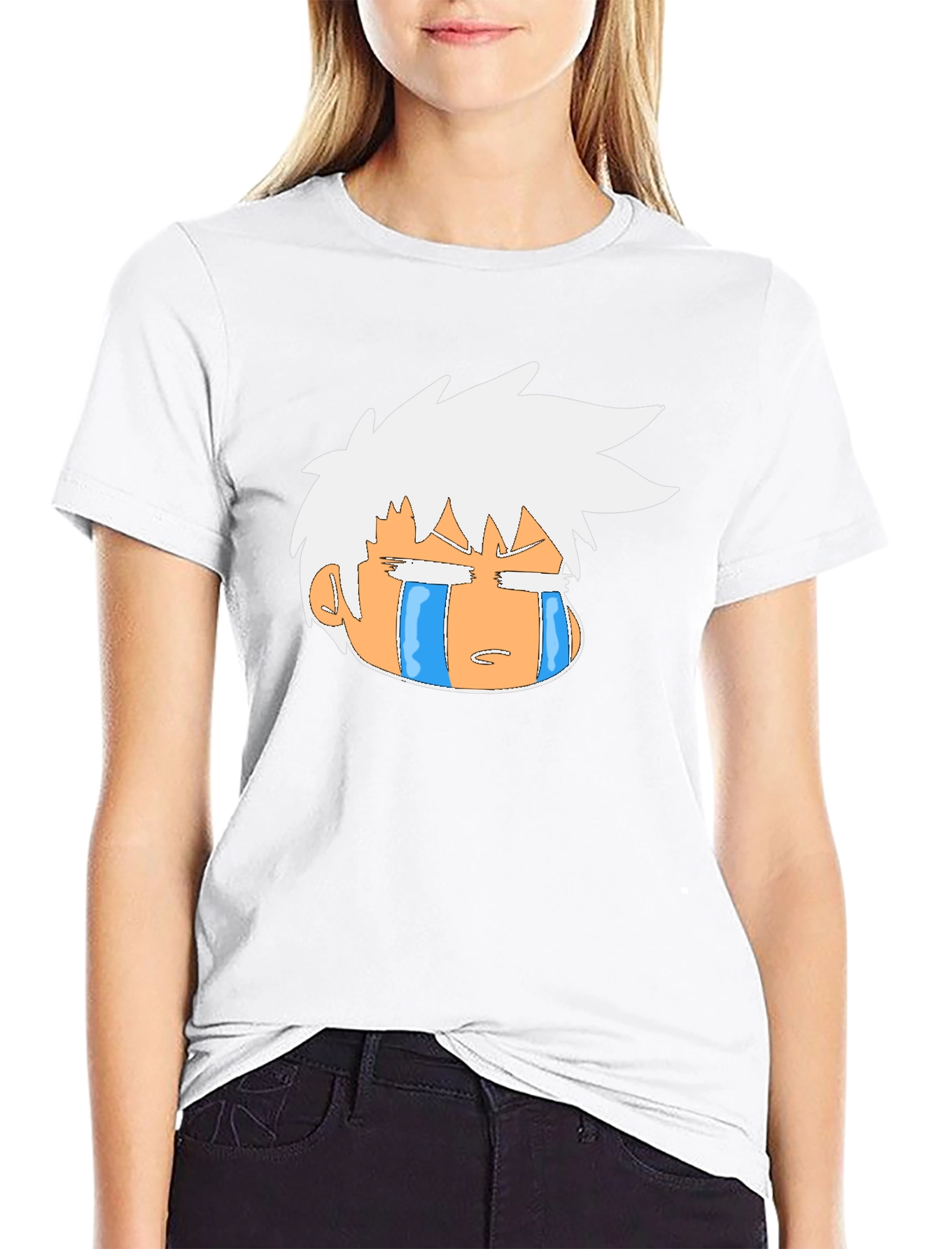 Crying Anime Character Graphic Black T-Shirt