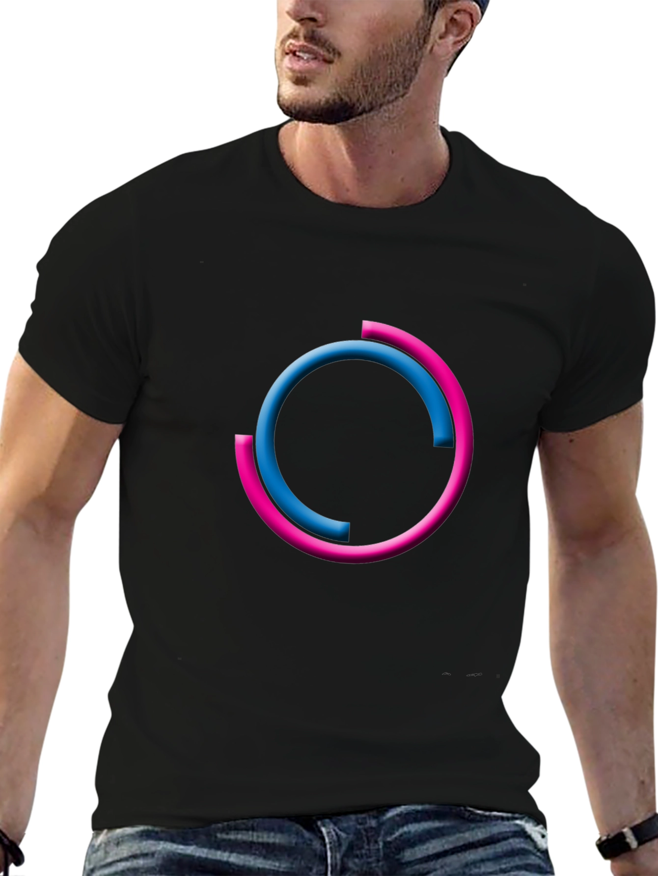 Modern Circle Design Black T-Shirt