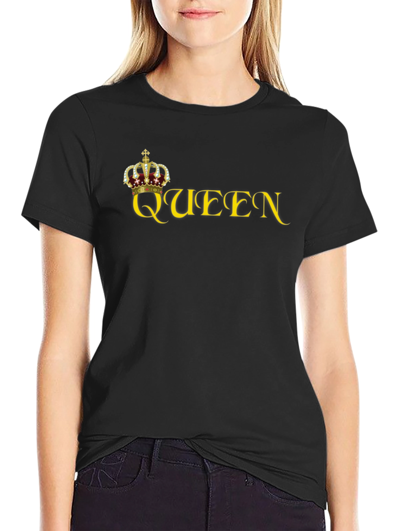 Queen Crown Graphic Print Tee - Black