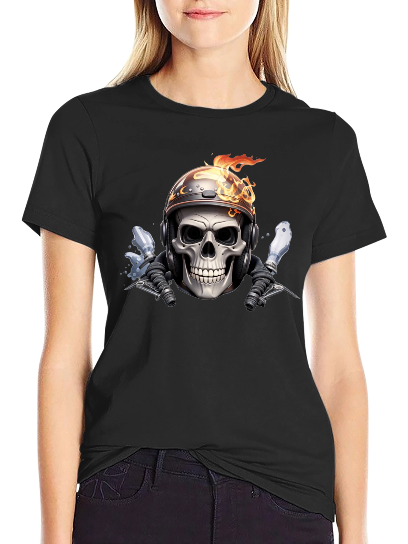 Fiery Rider Skull Graphic Tee