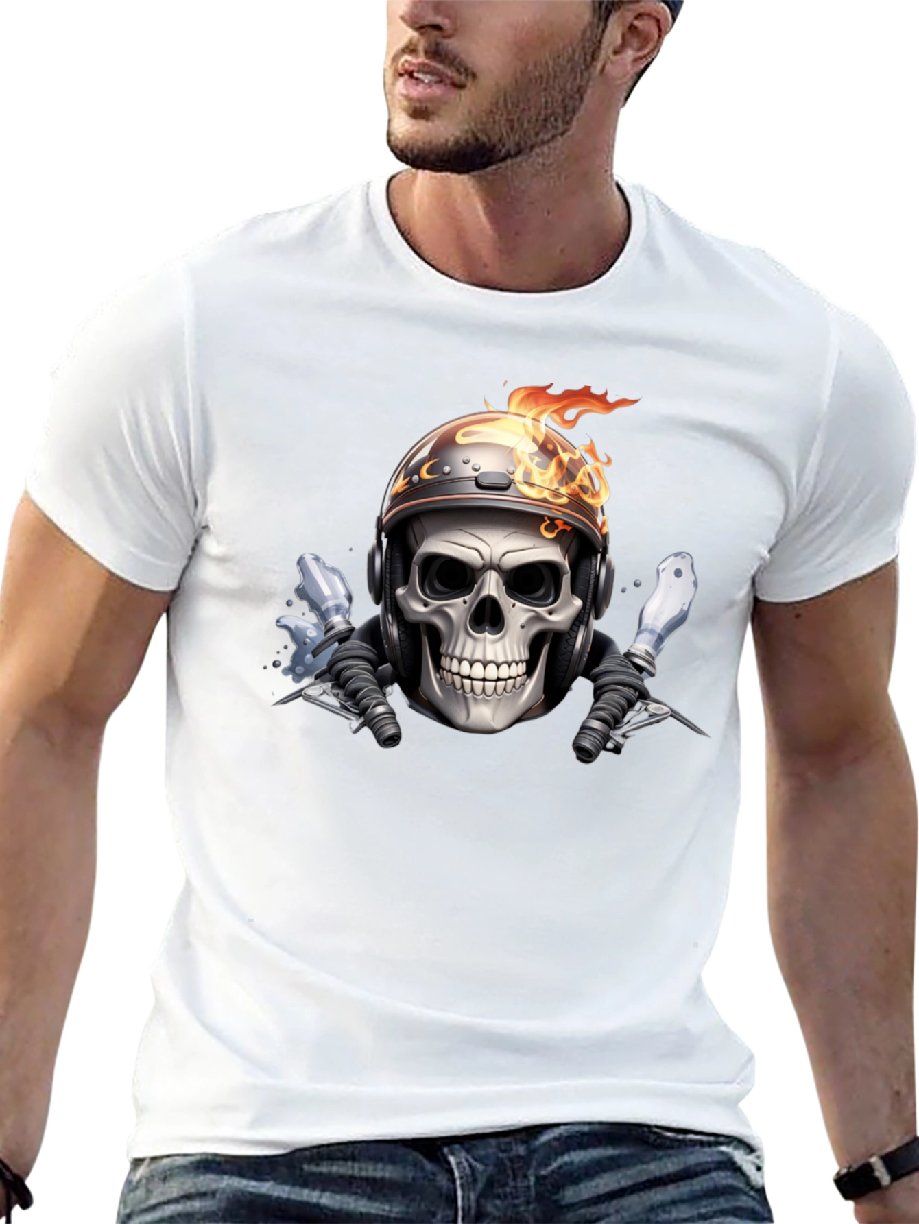 Fiery Rider Skull Graphic Tee