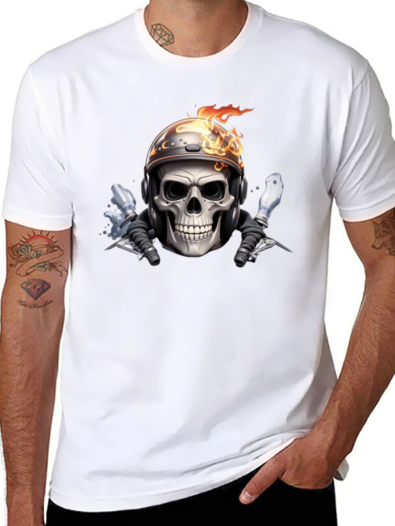 Fiery Rider Skull Graphic Tee