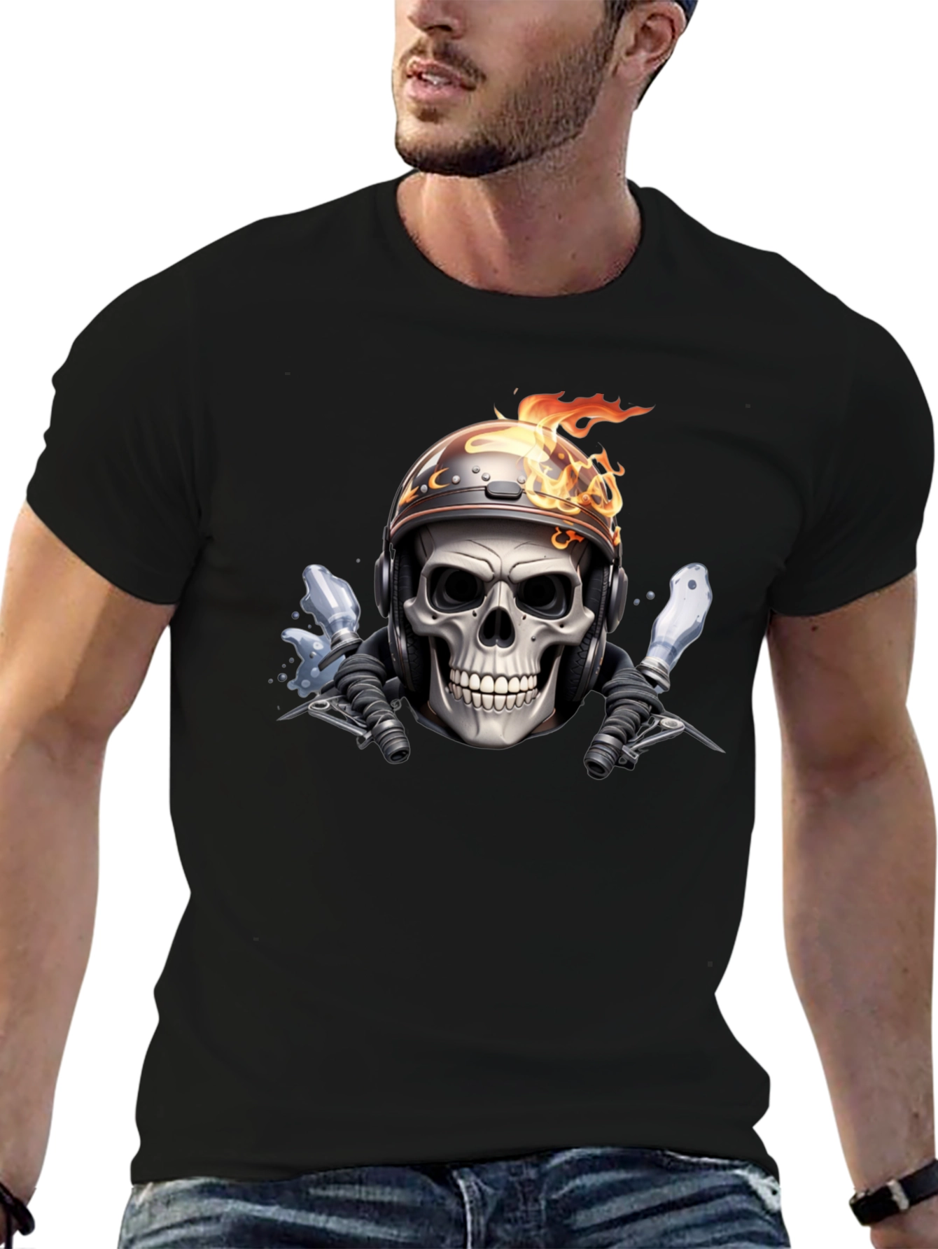 Fiery Rider Skull Graphic Tee