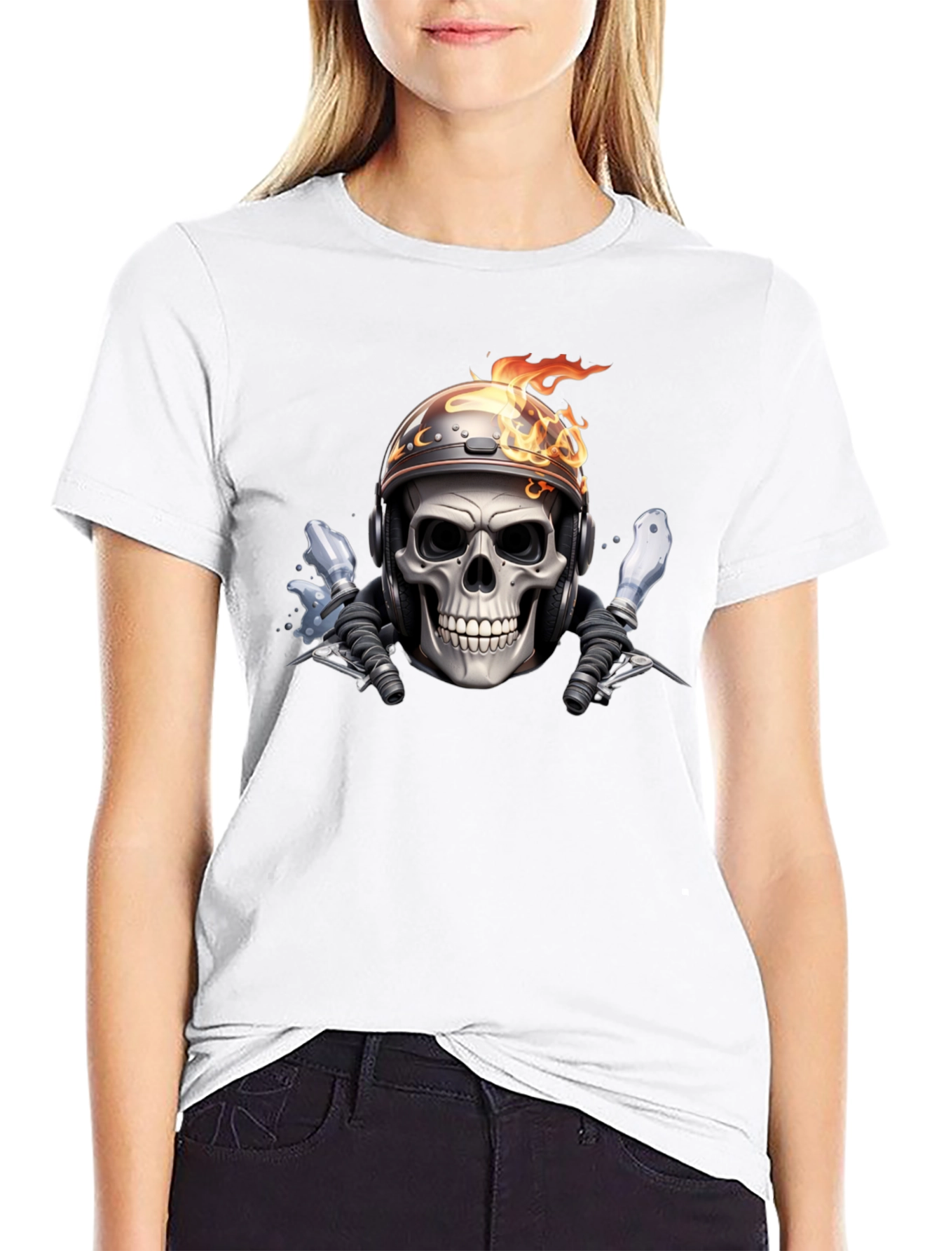 Fiery Rider Skull Graphic Tee